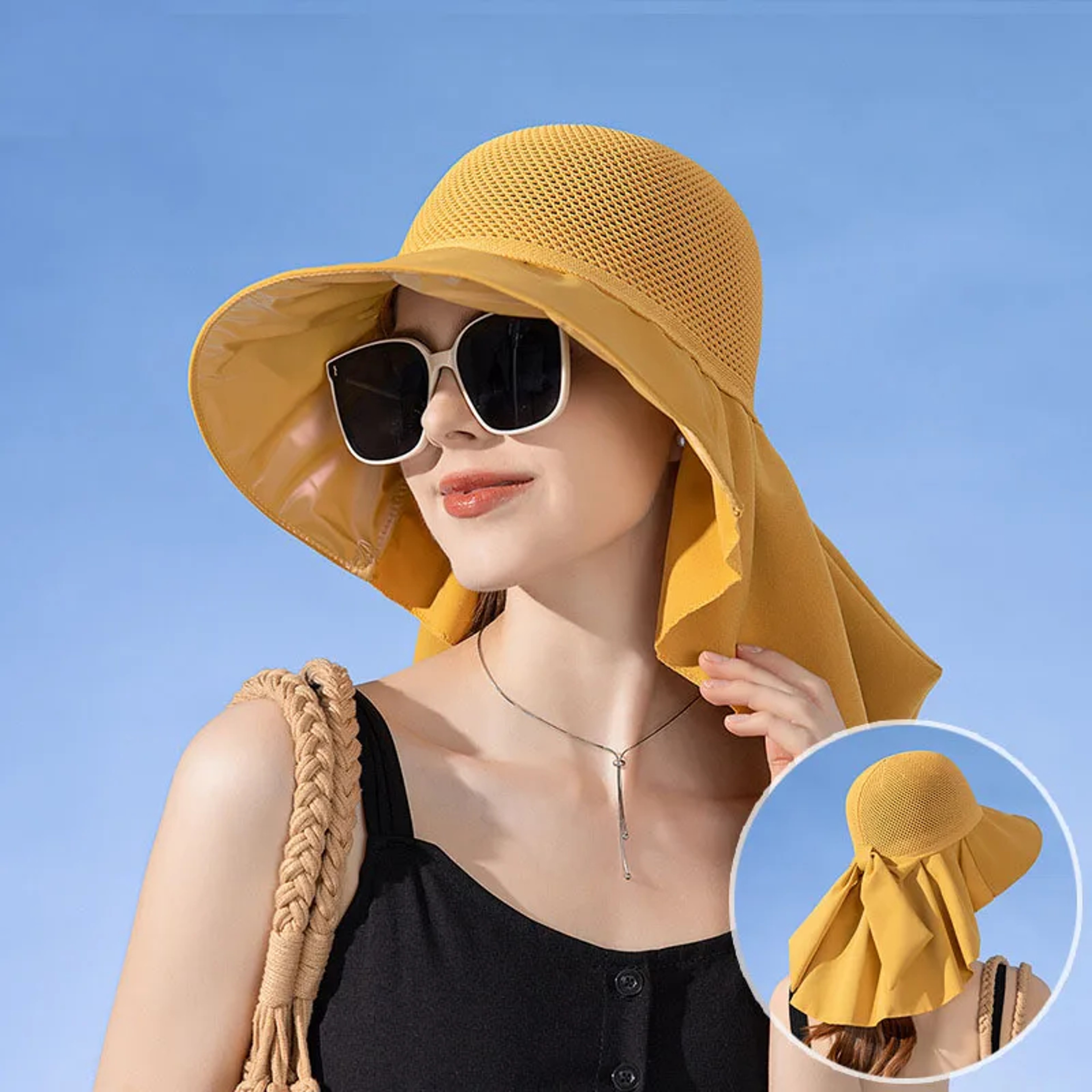Womens Wide Brim Sun Hat With Breathable Mesh And Neck Cover For Beach And Travel 2