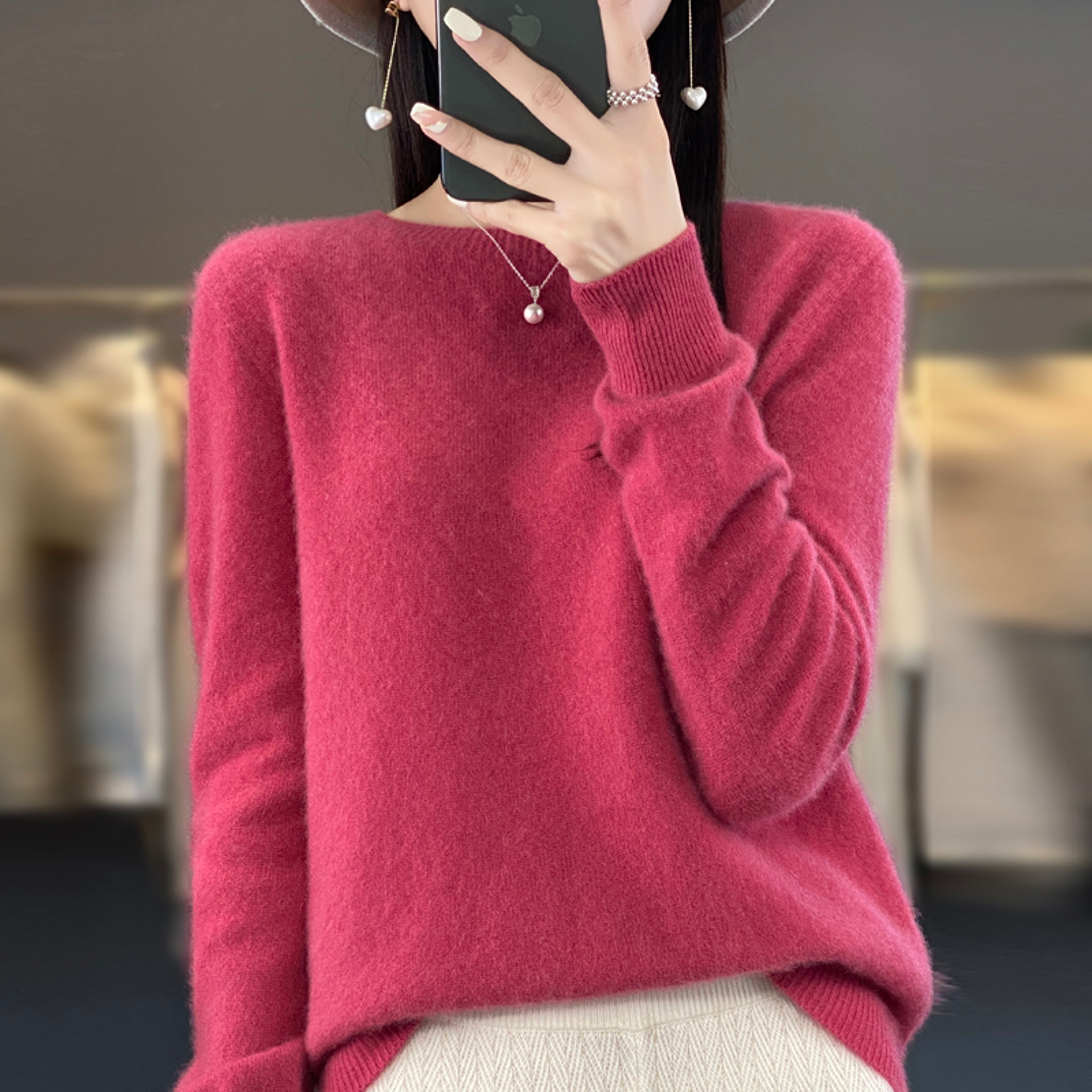 Womens Merino Wool Sweater Soft Crew Neck Winter Pullover 1