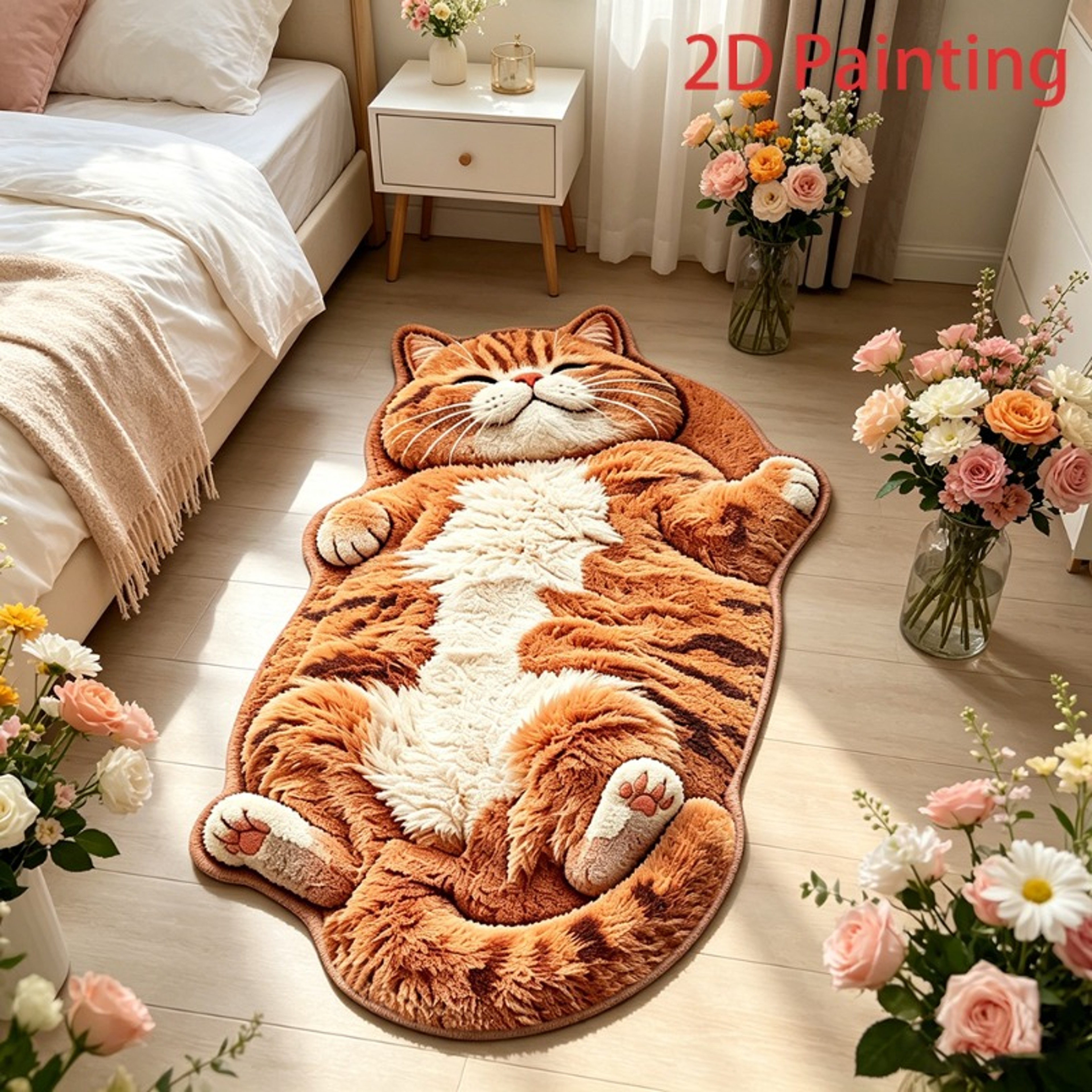 Cozy Cat Shaped Rug Soft Plush Non Slip Bedside Mat For Bedroom And Living Room 1