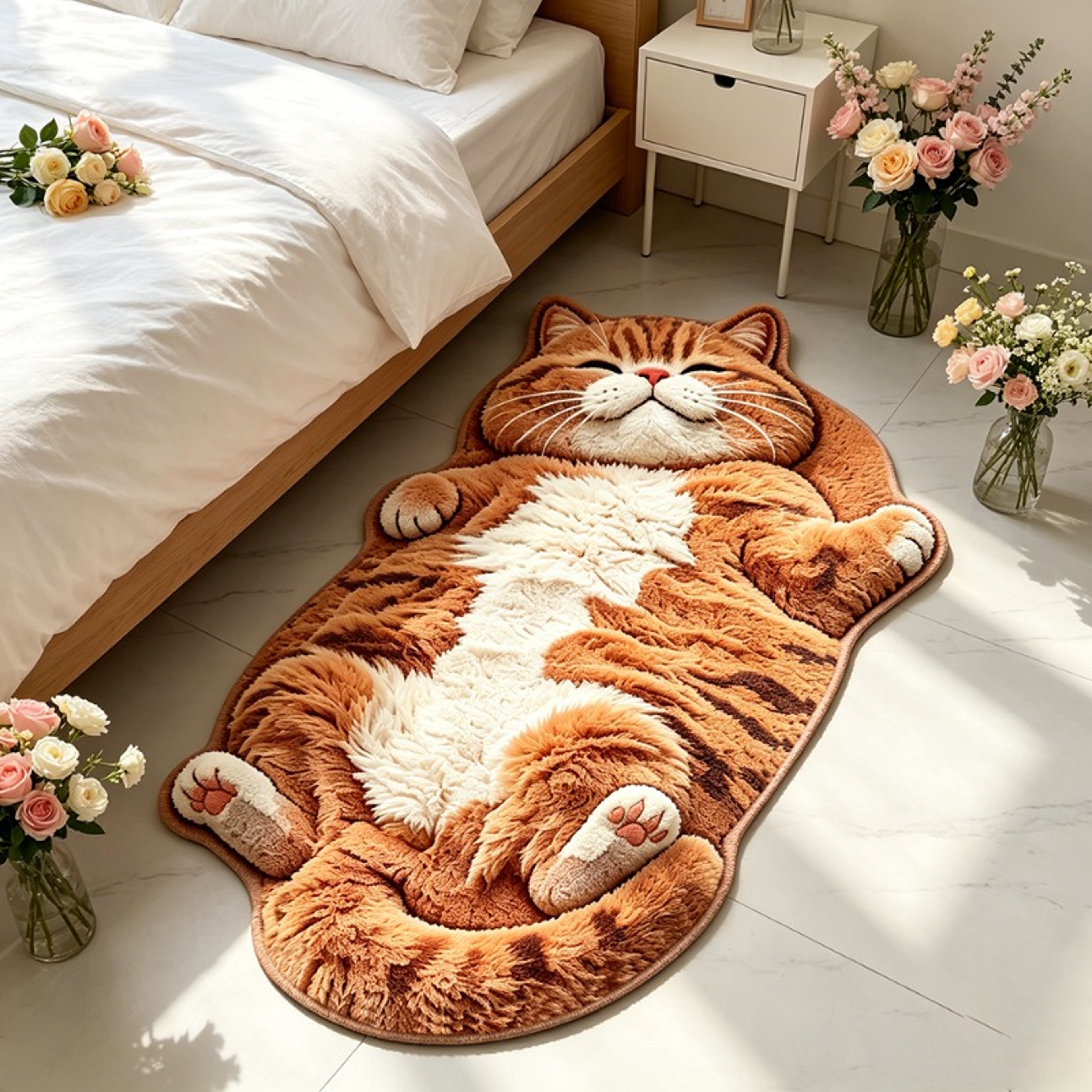 Cozy Cat Shaped Rug Soft Plush Non Slip Bedside Mat For Bedroom And Living Room 3