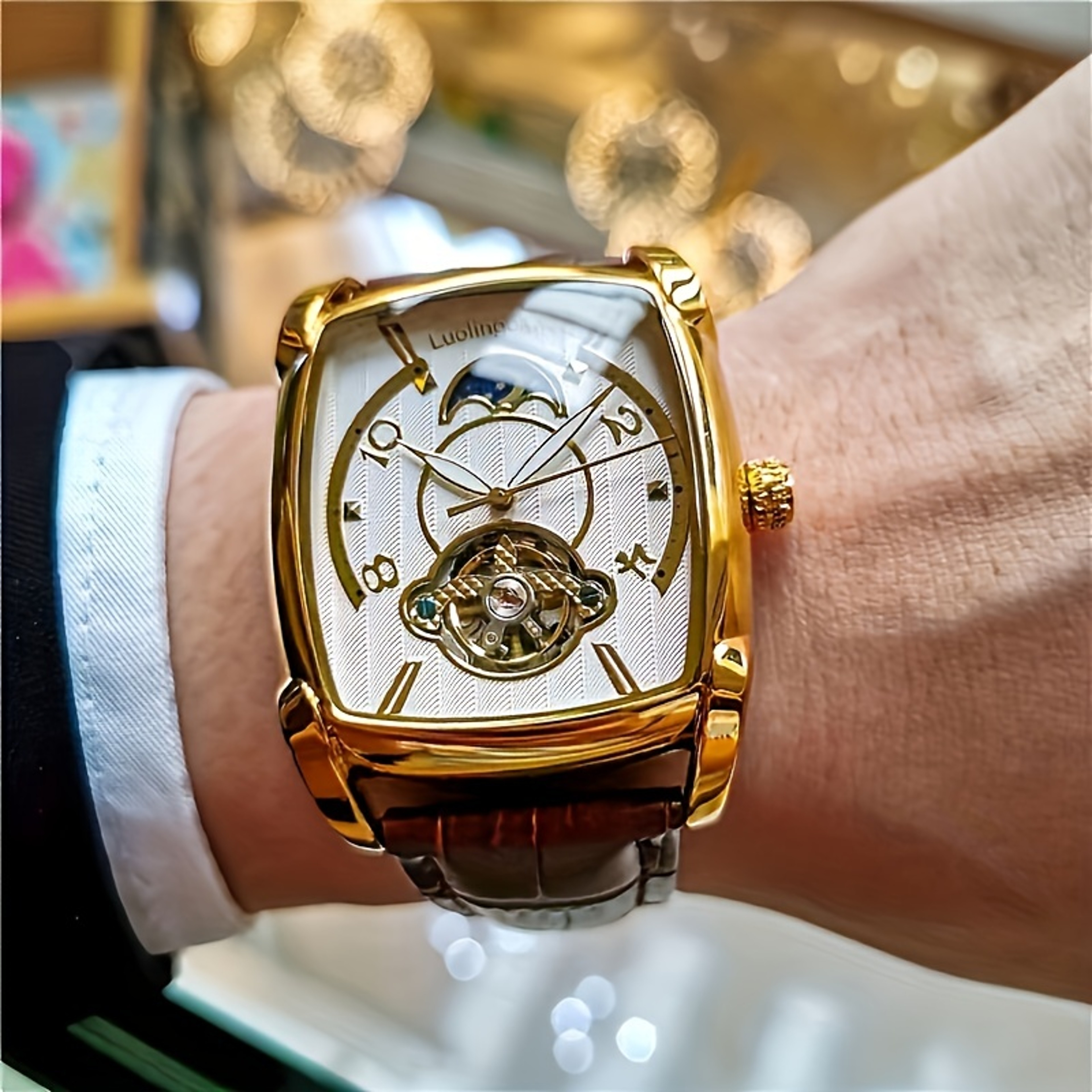 Celestial Automatic Mechanical Watch For Men With Skeleton Dial And Moon Phase Design 0