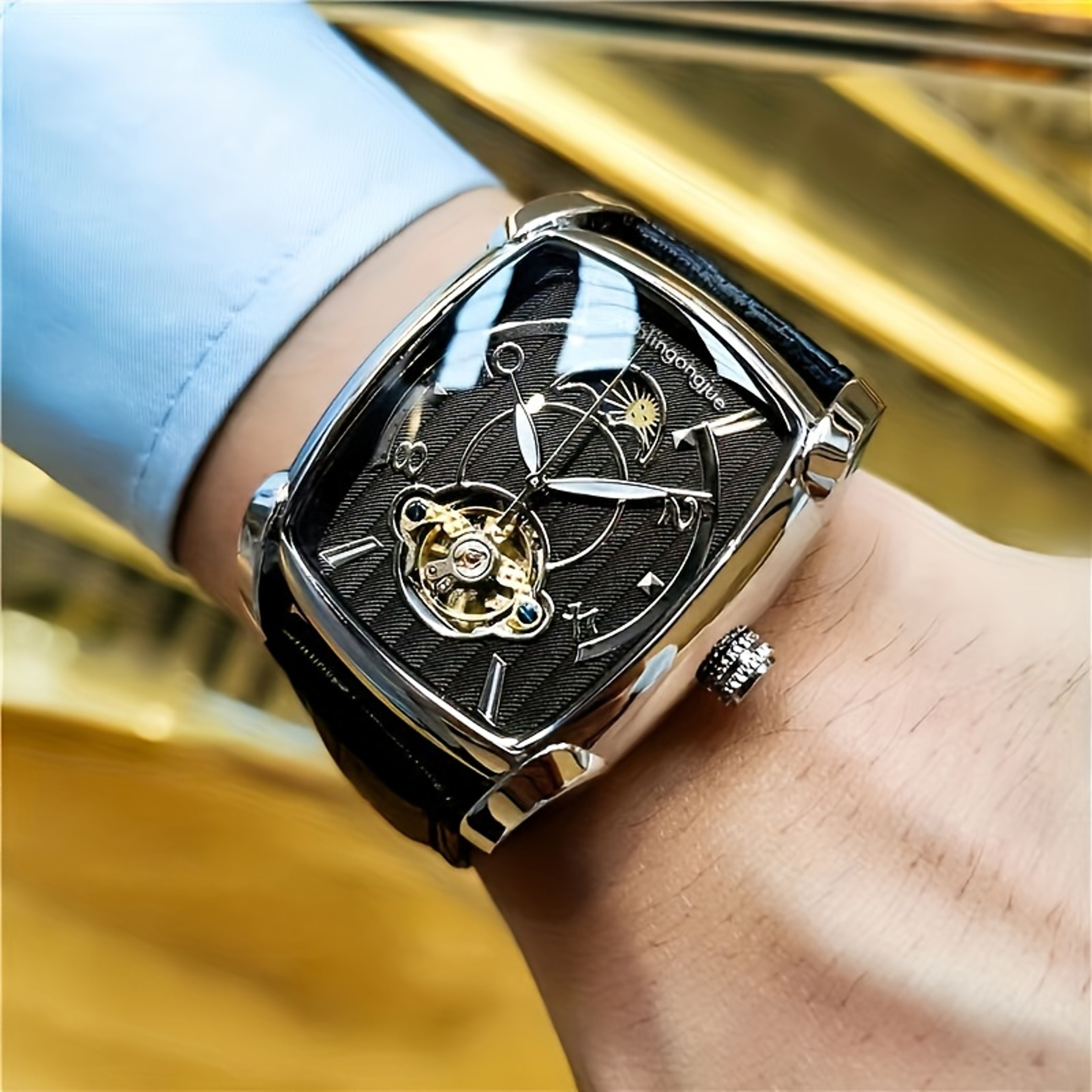 Celestial Automatic Mechanical Watch For Men With Skeleton Dial And Moon Phase Design 2