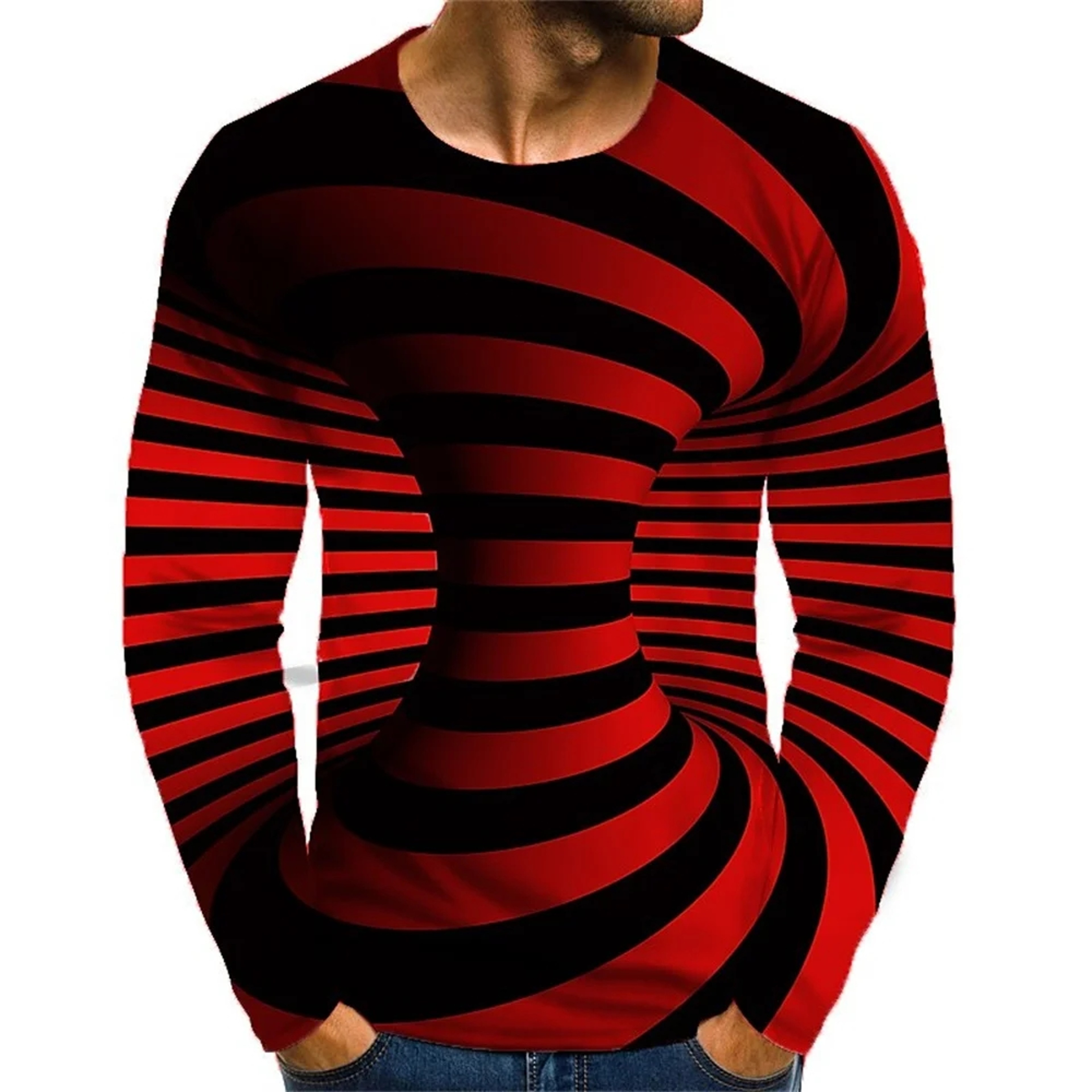 Mens Optical Illusion T Shirt Print Long Sleeve Harajuku Street Wear 0