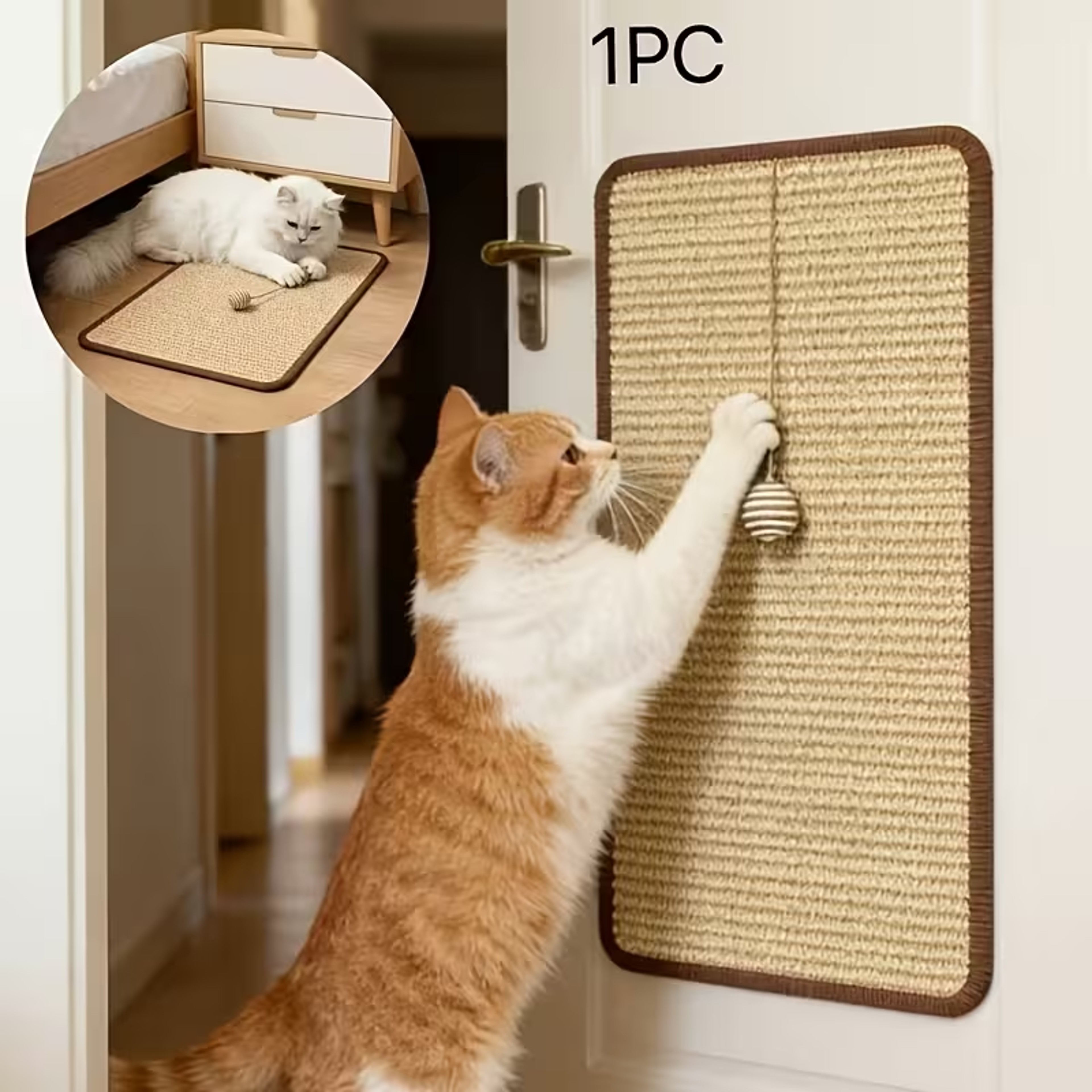 Space Saving Sisal Cat Scratcher with Hanging Ball and Furniture Protection – view 3