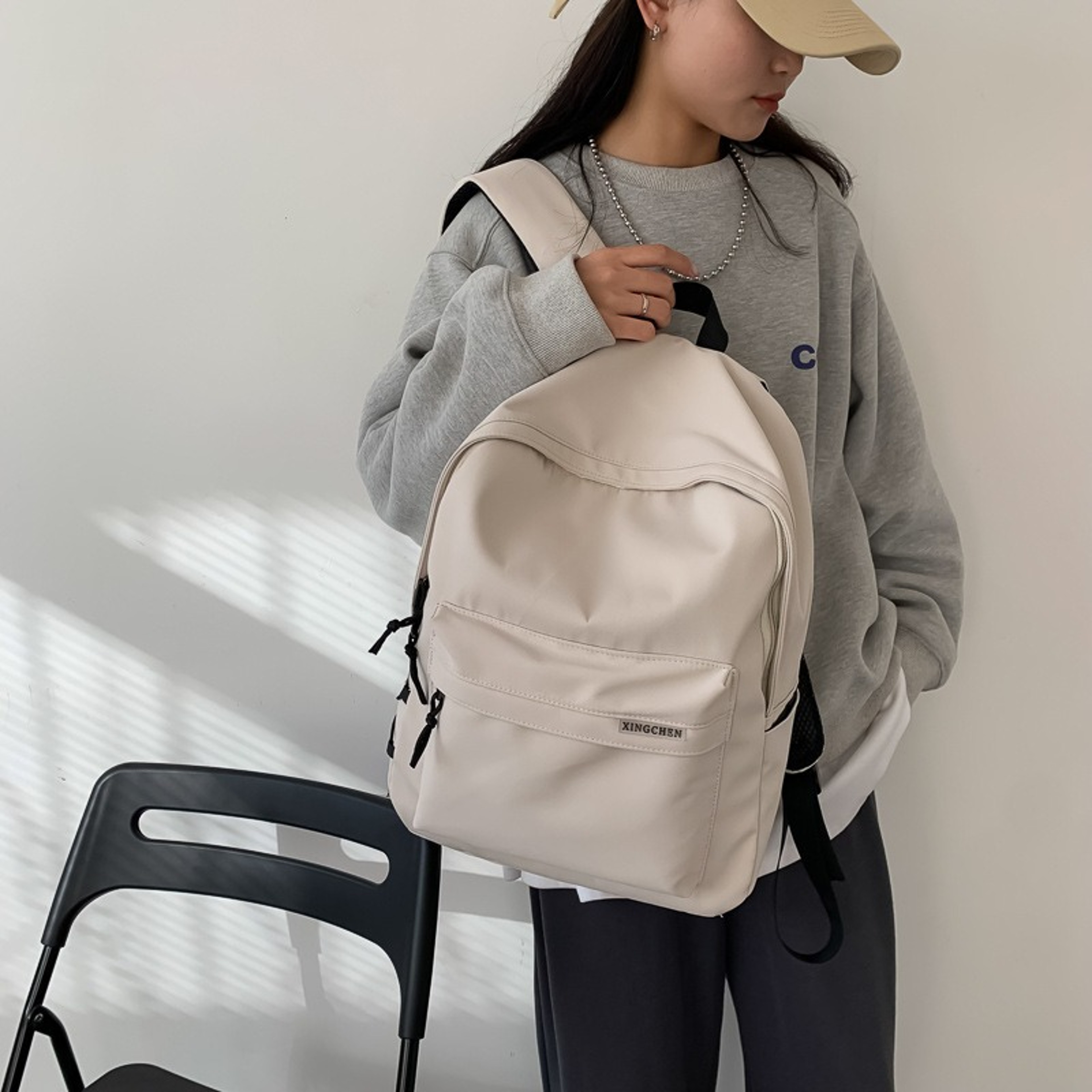 Minimalist Light Weight School Backpack With Multi Pocket Storage And Duck Plush Keychain 2