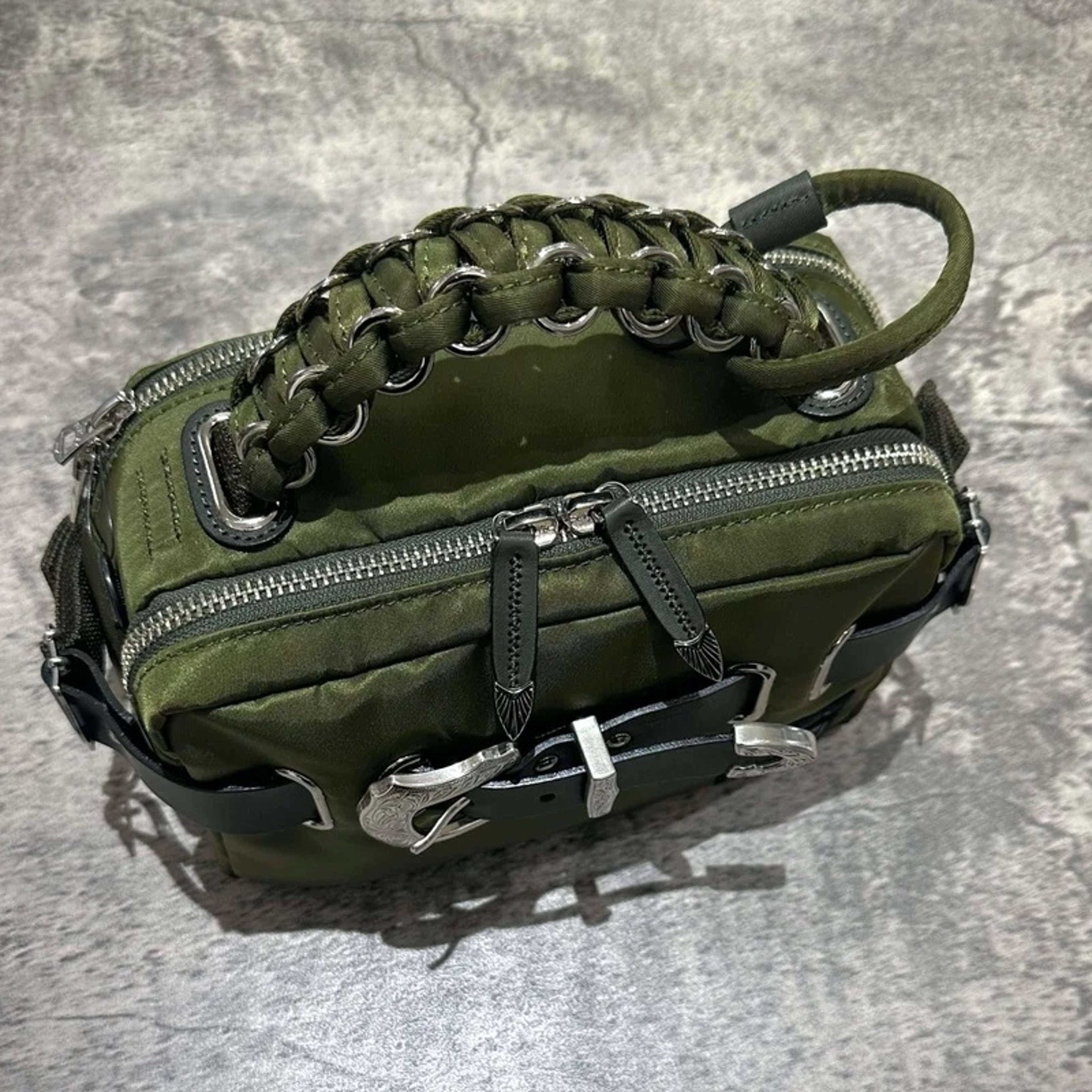 Nylon Crossbody Bag with Braided Handle and Double Zip – view 5