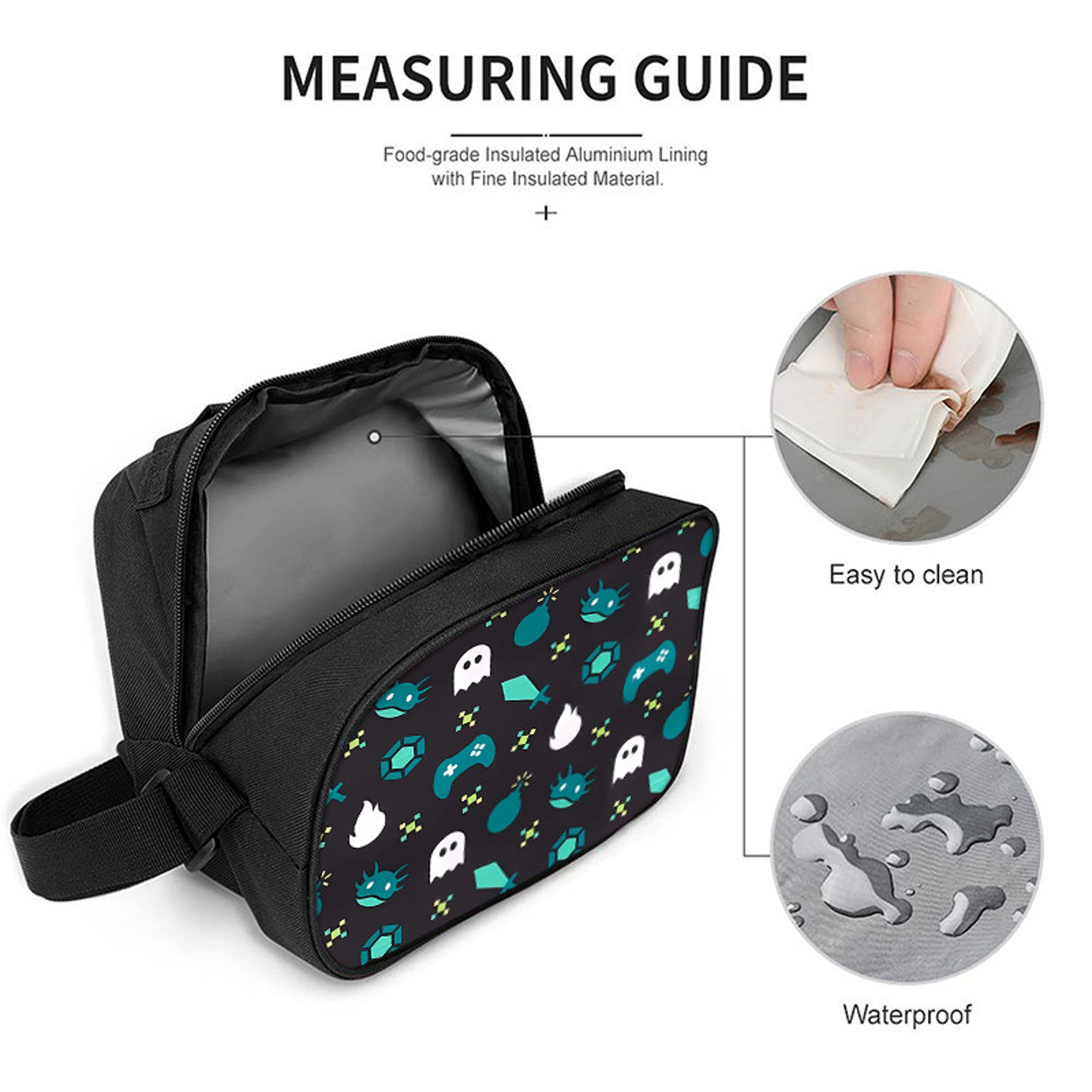 Game Print Circular Insulated Lunch Bag with Shoulder Strap Portable Cooler Tote – view 5