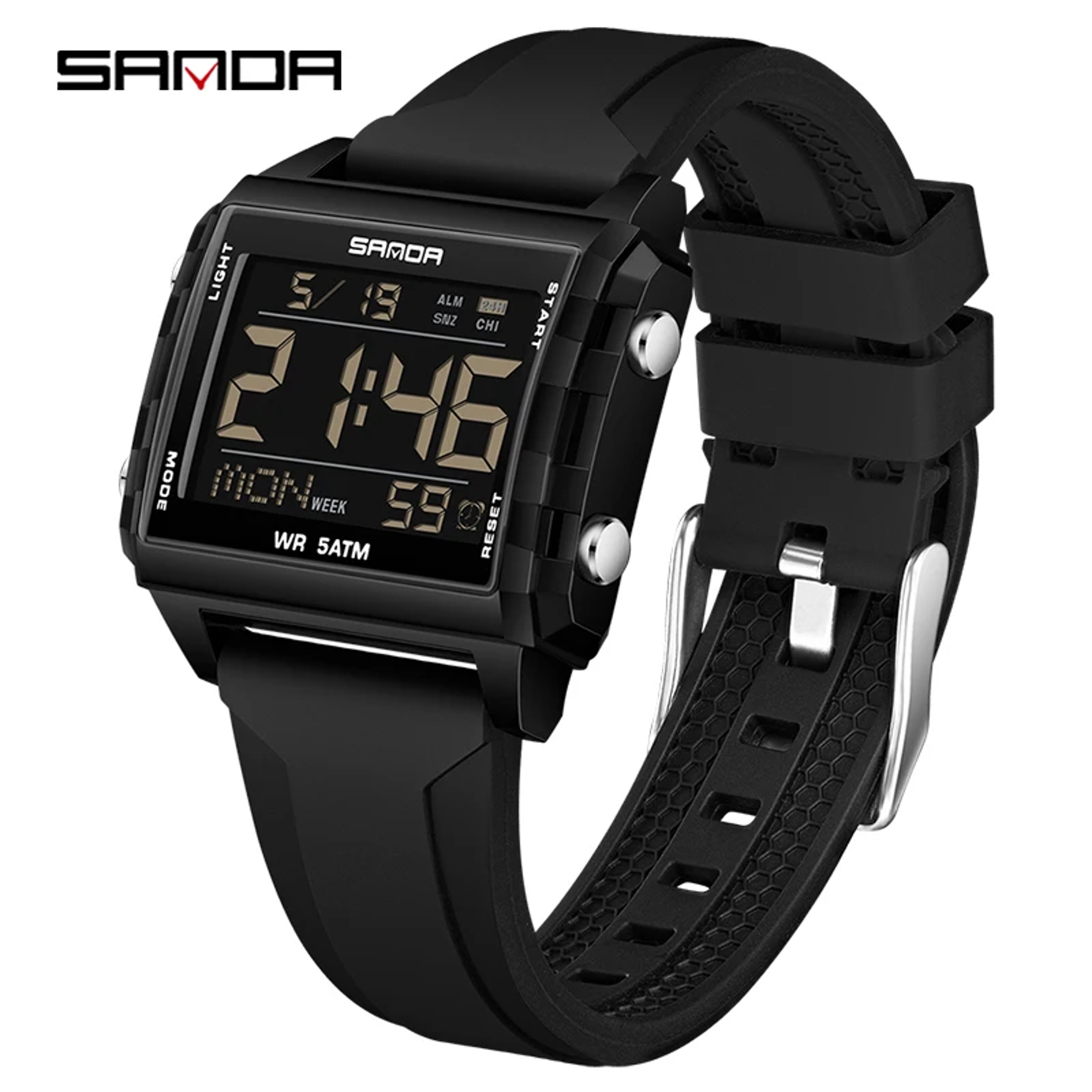 Square Digital Sports Watch With Countdown Timer LED Backlight And Water Resistant Design 8