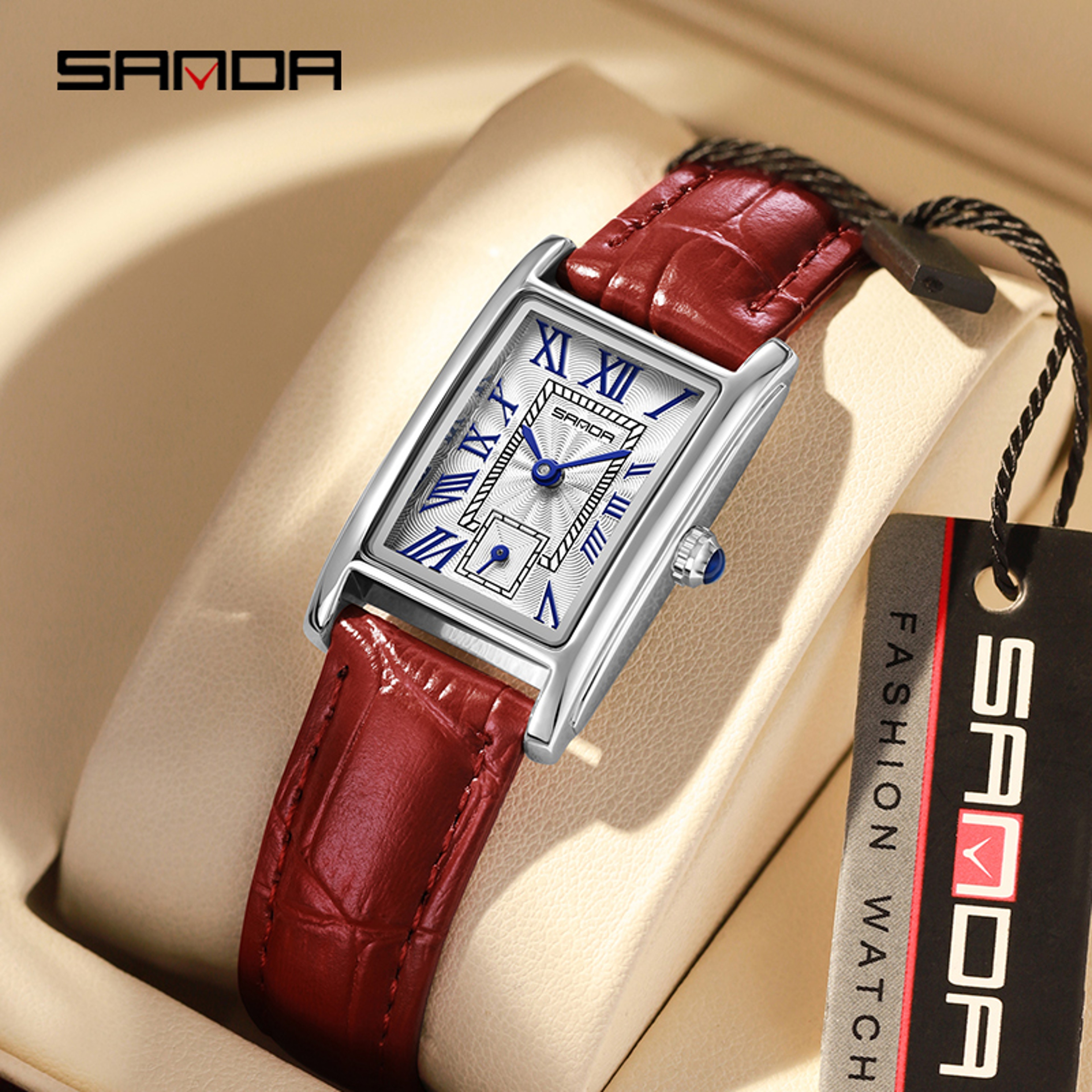 Elegant Rectangle Womens Quartz Watch With Leather Strap 1