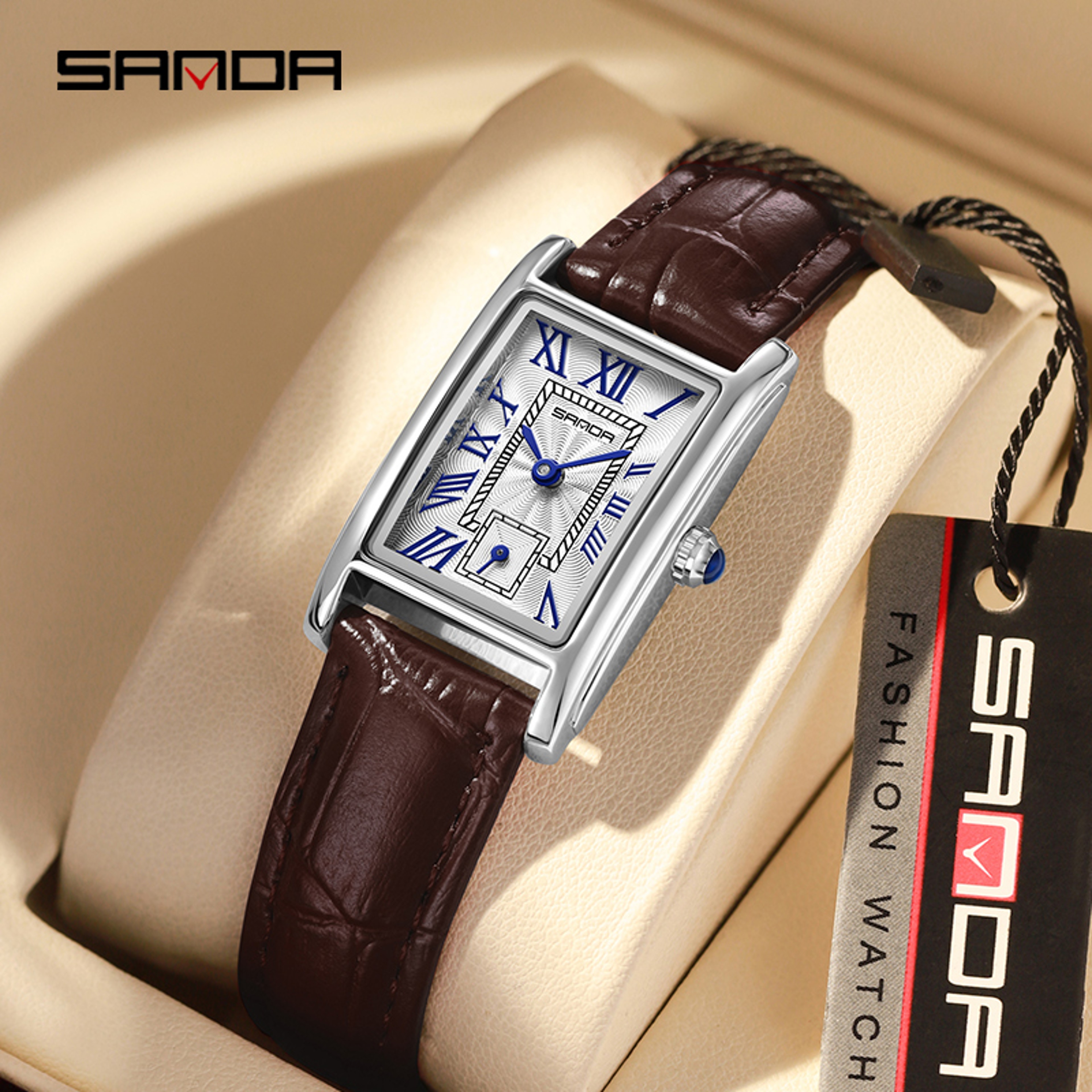 Elegant Rectangle Womens Quartz Watch With Leather Strap 2