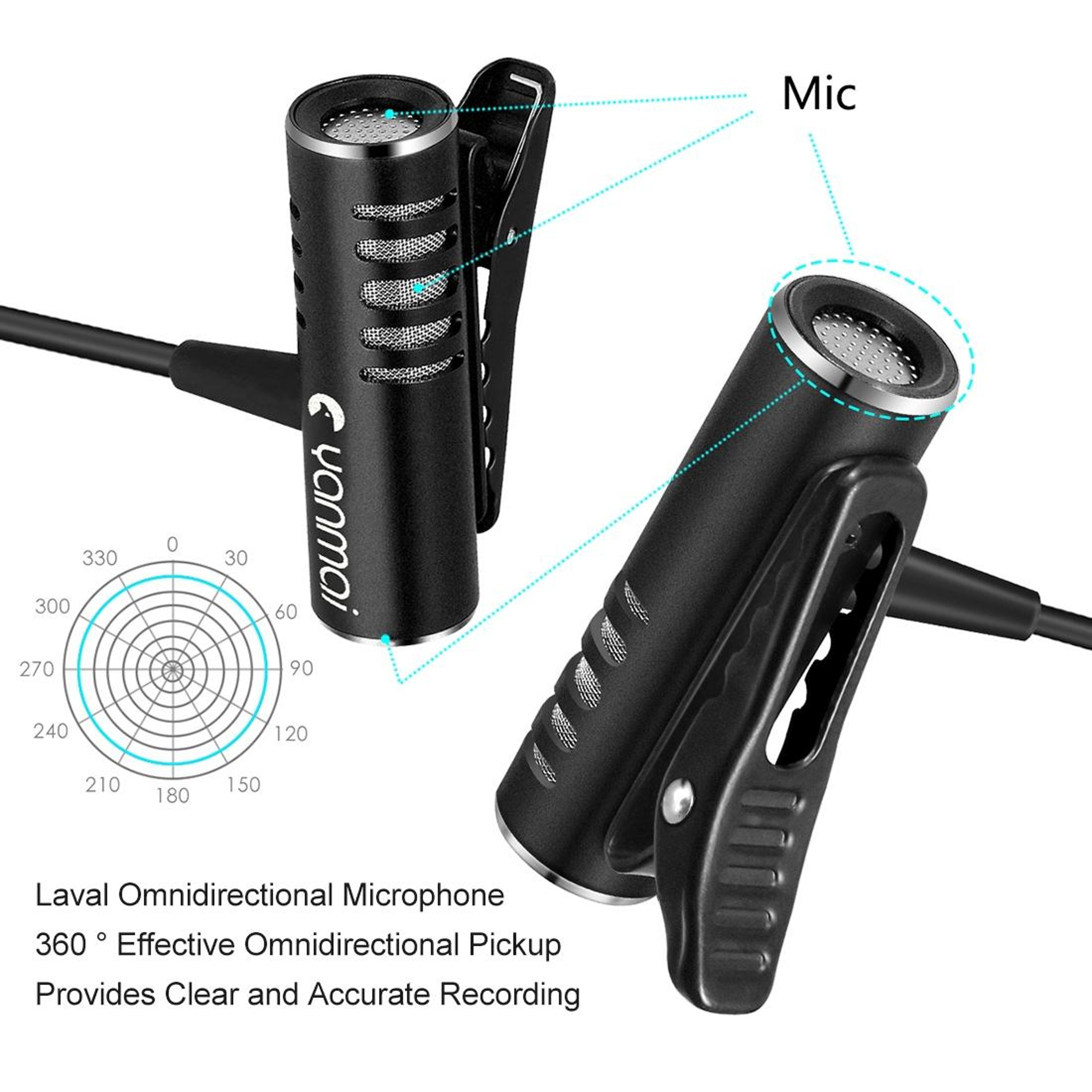 Omnidirectional Lavalier Microphone with 3.5mm Plug for Interviews and Recording – view 5