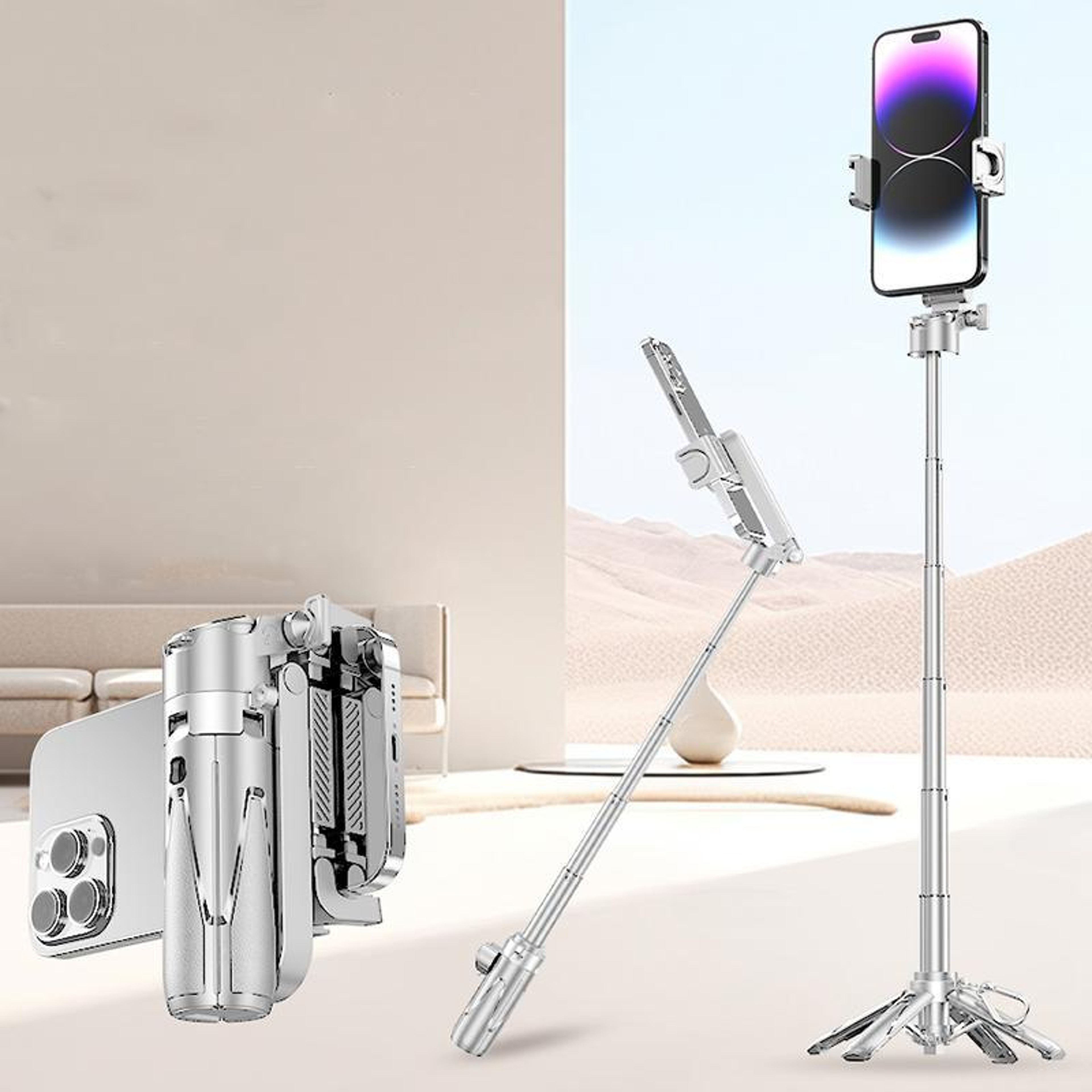 Mini Bluetooth Selfie Stick Tripod with 360° Rotating Phone Holder and Remote – view 10