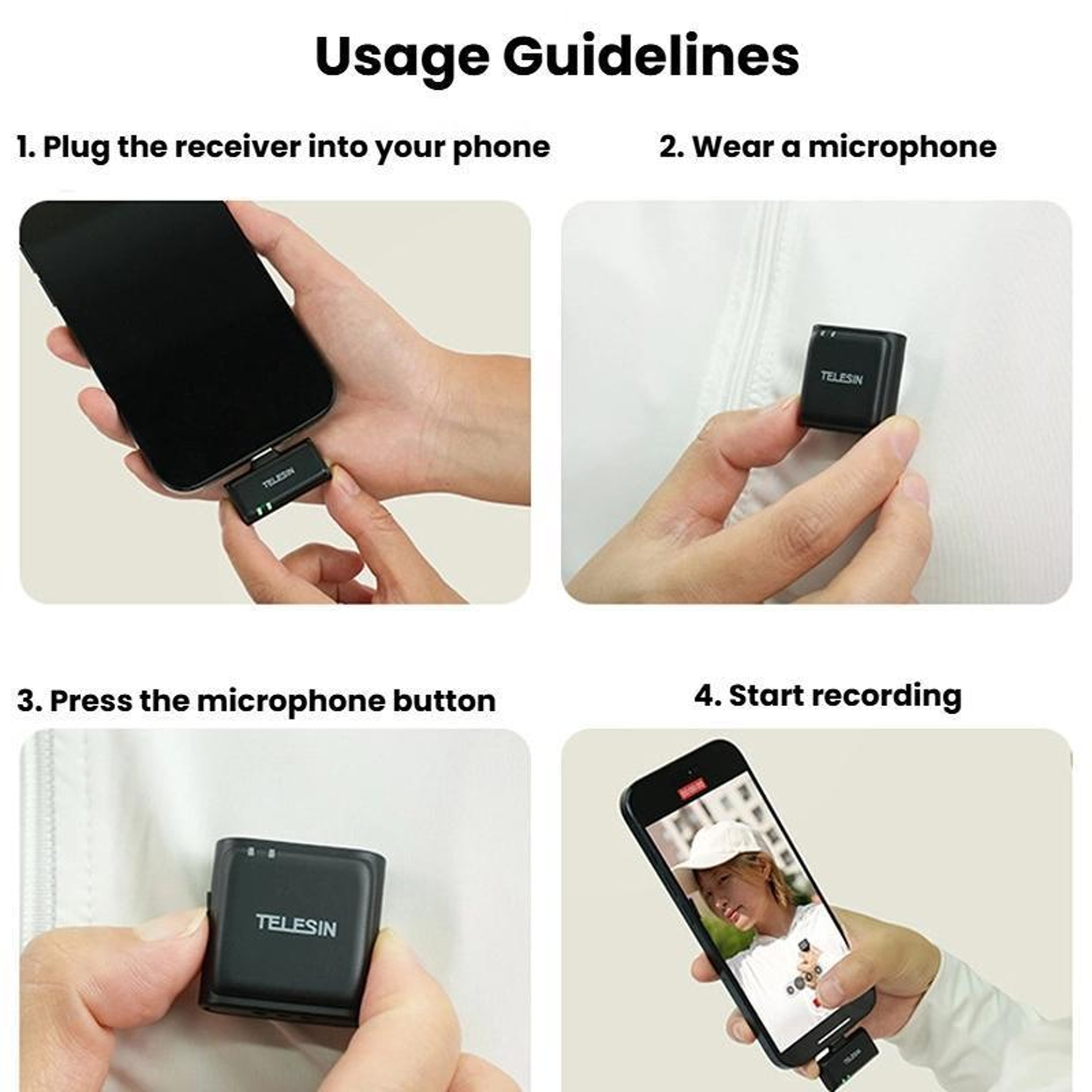 Wireless Lavalier Microphone with Noise Cancellation and USB C Receiver Black – view 7