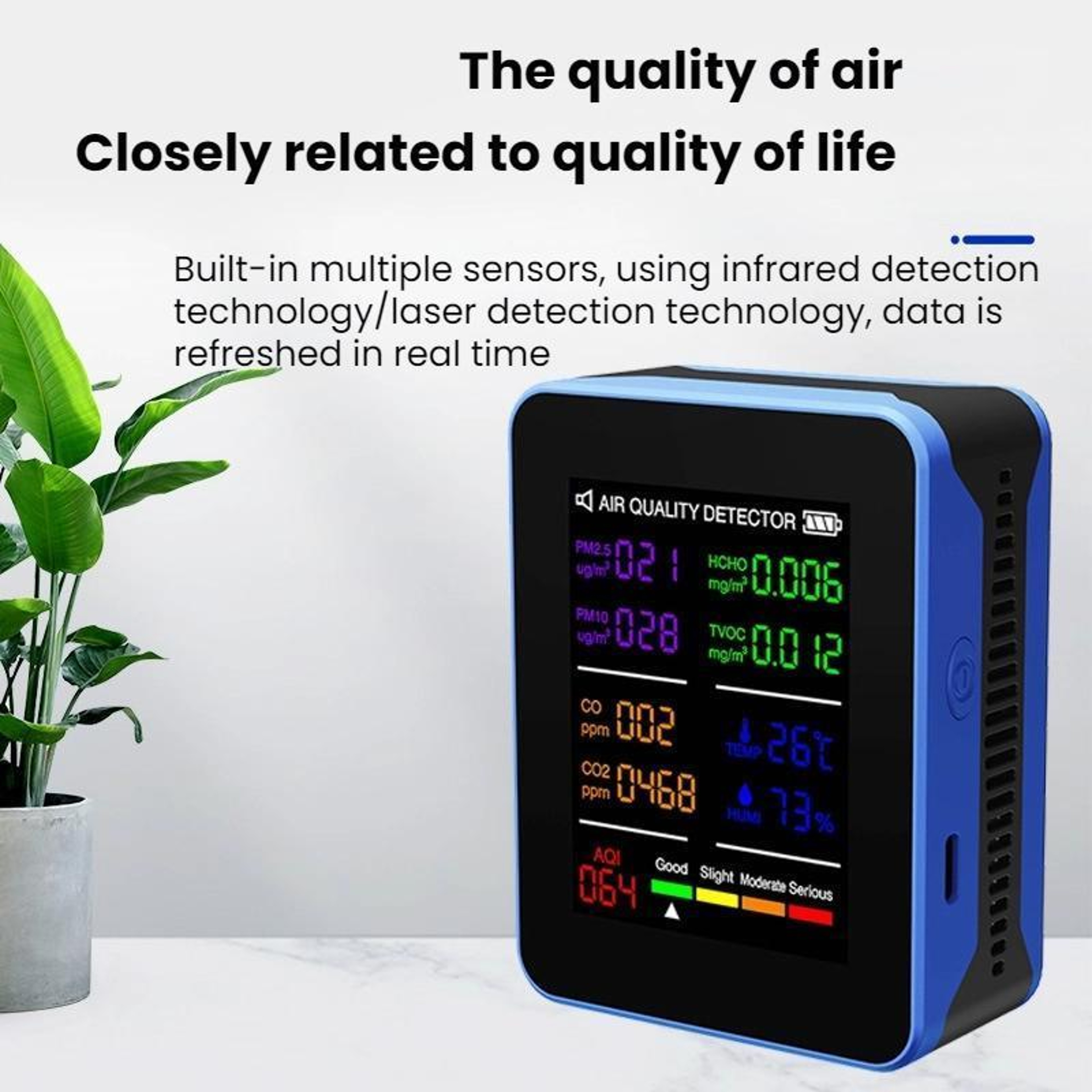 Multifunctional CO2 Air Quality Monitor with LCD Display and Wall Mount Design – view 3