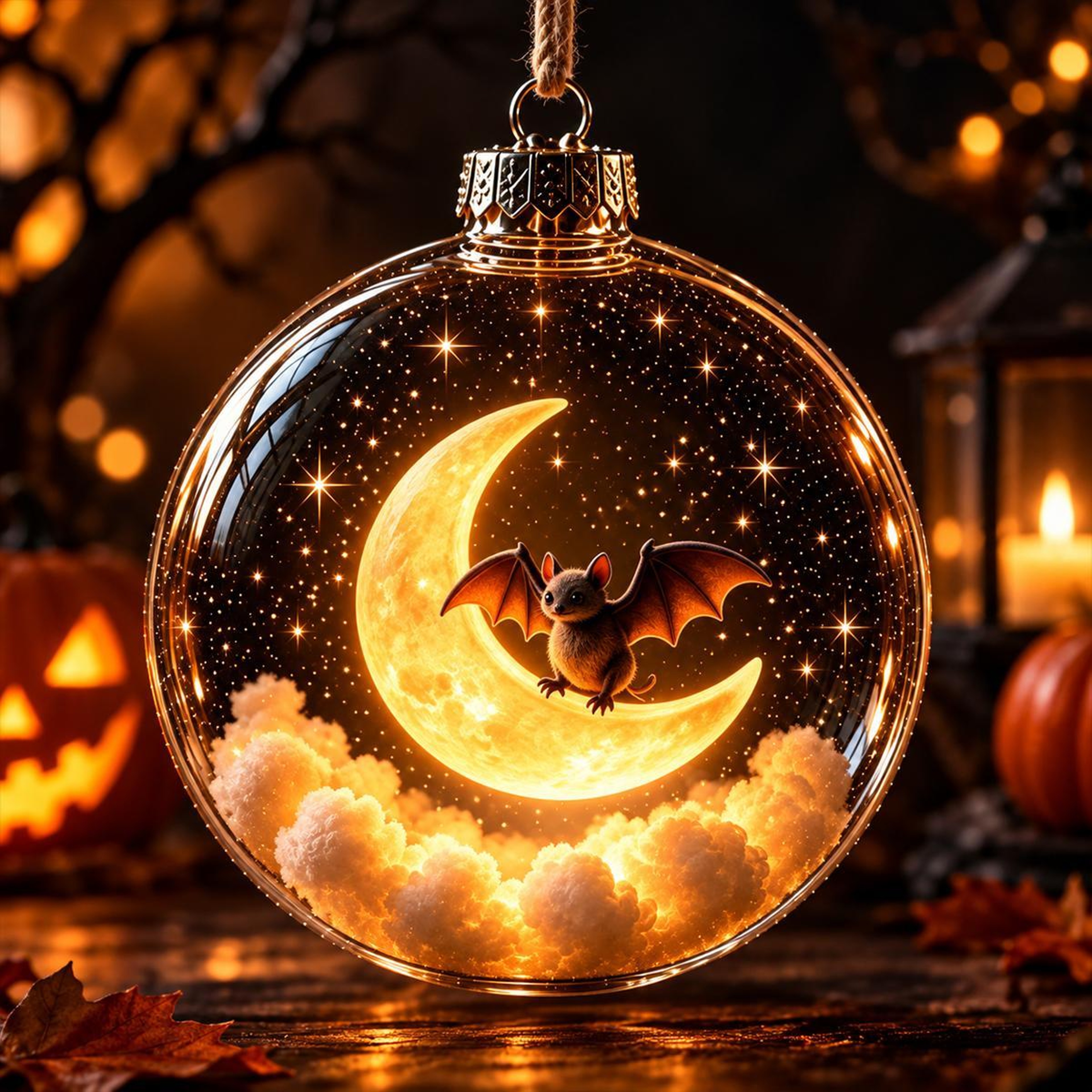 Halloween Glowing Pumpkin Sphere Hanging Ornament with Warm Light – view 9