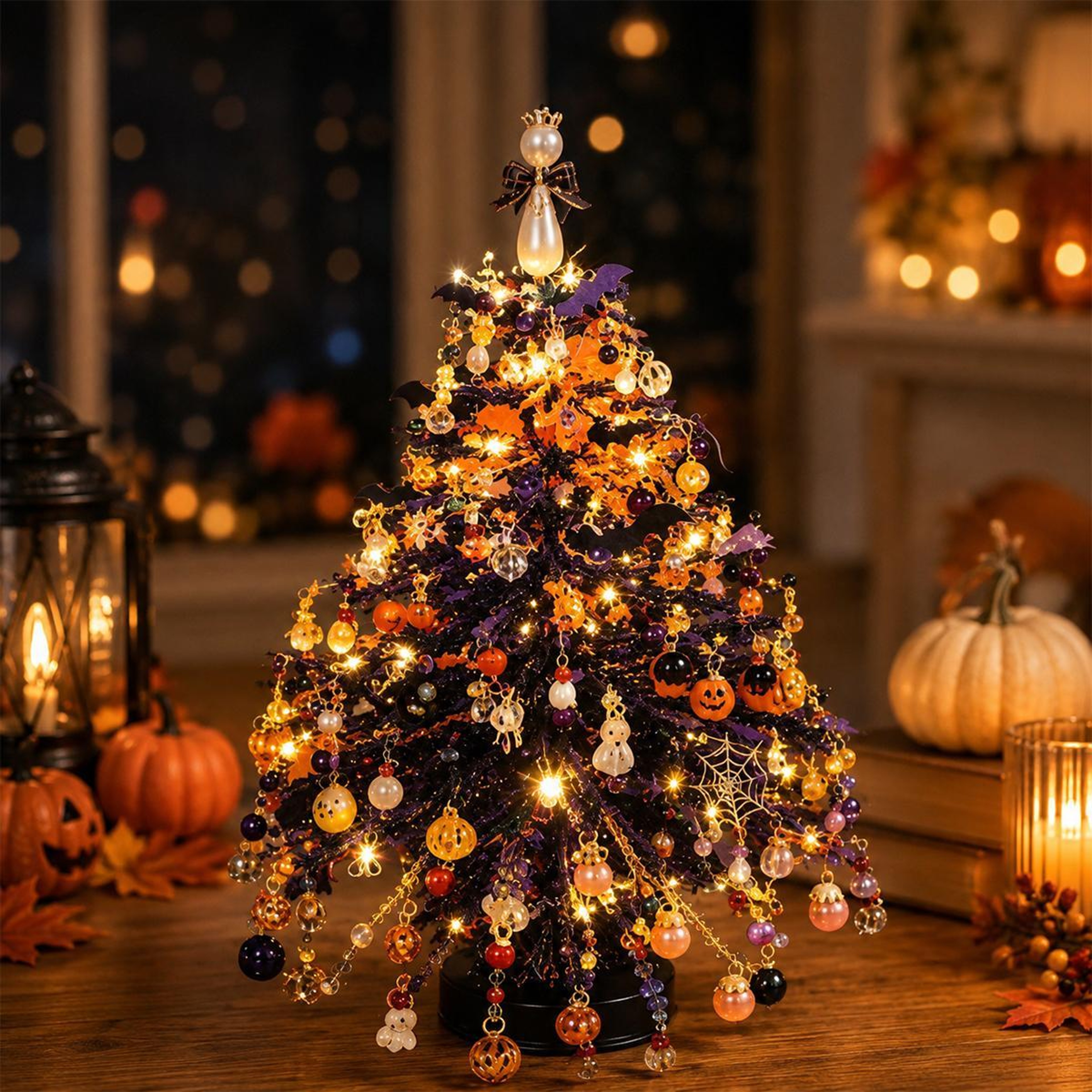 DIY Beaded Christmas Tree Kit with Fairy Lights and Colorful Ornaments – view 1
