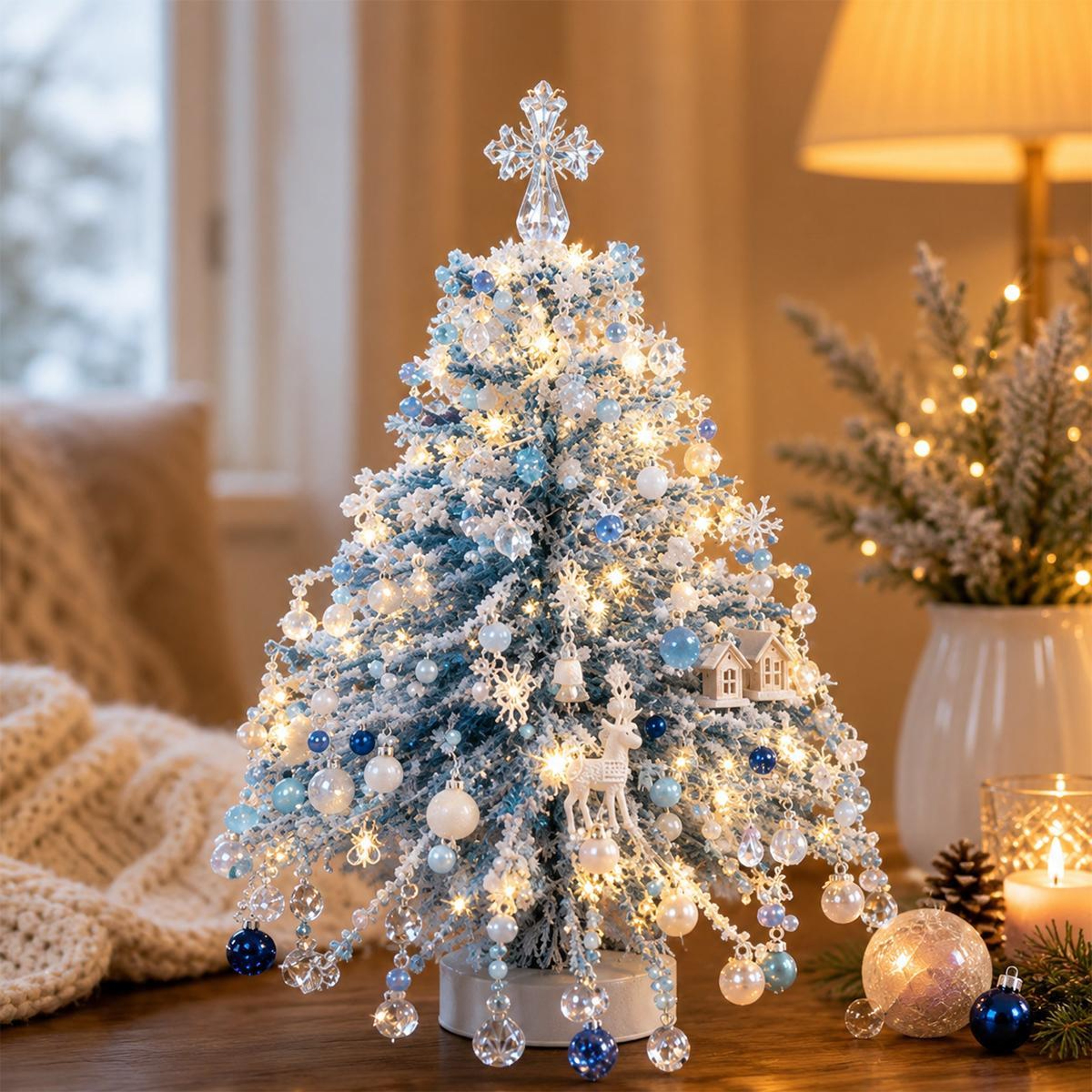 DIY Beaded Christmas Tree Kit with Fairy Lights and Colorful Ornaments – view 10