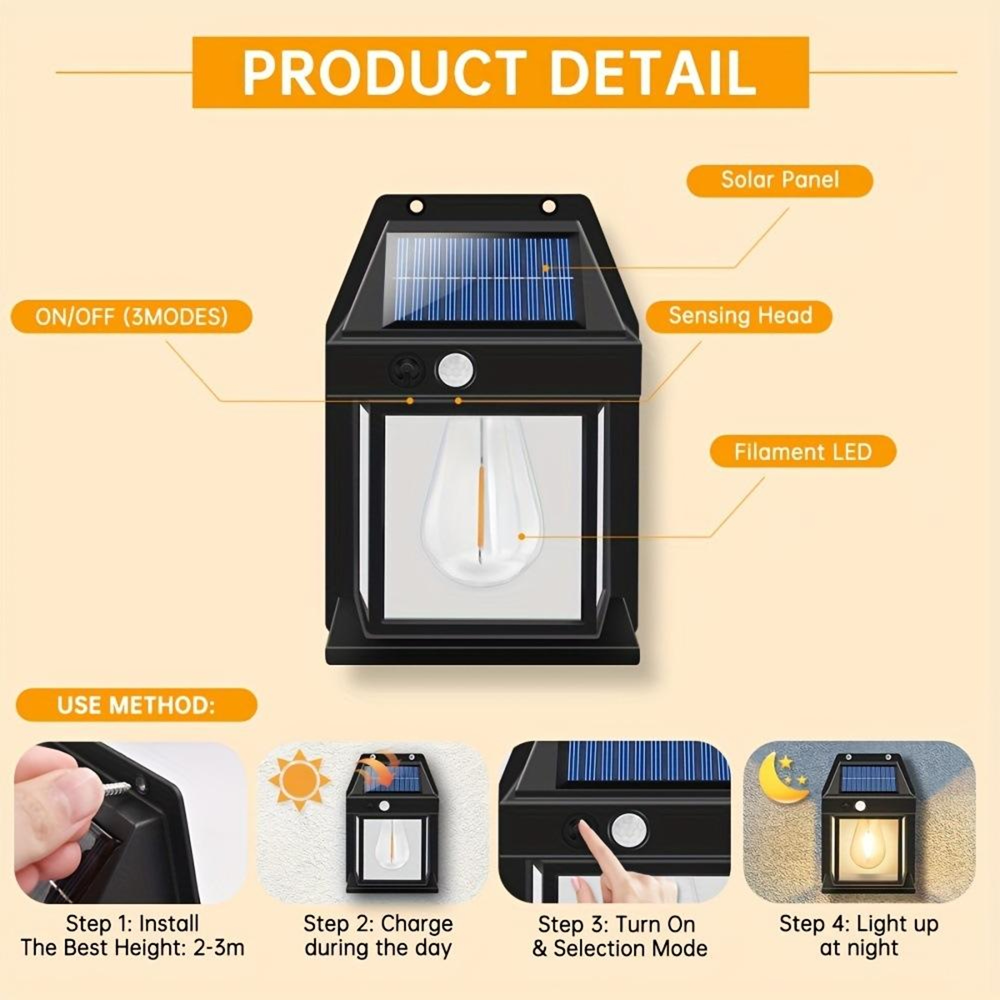 Solar Outdoor Wall Light with Motion Sensor and 3 Lighting Modes – view 5