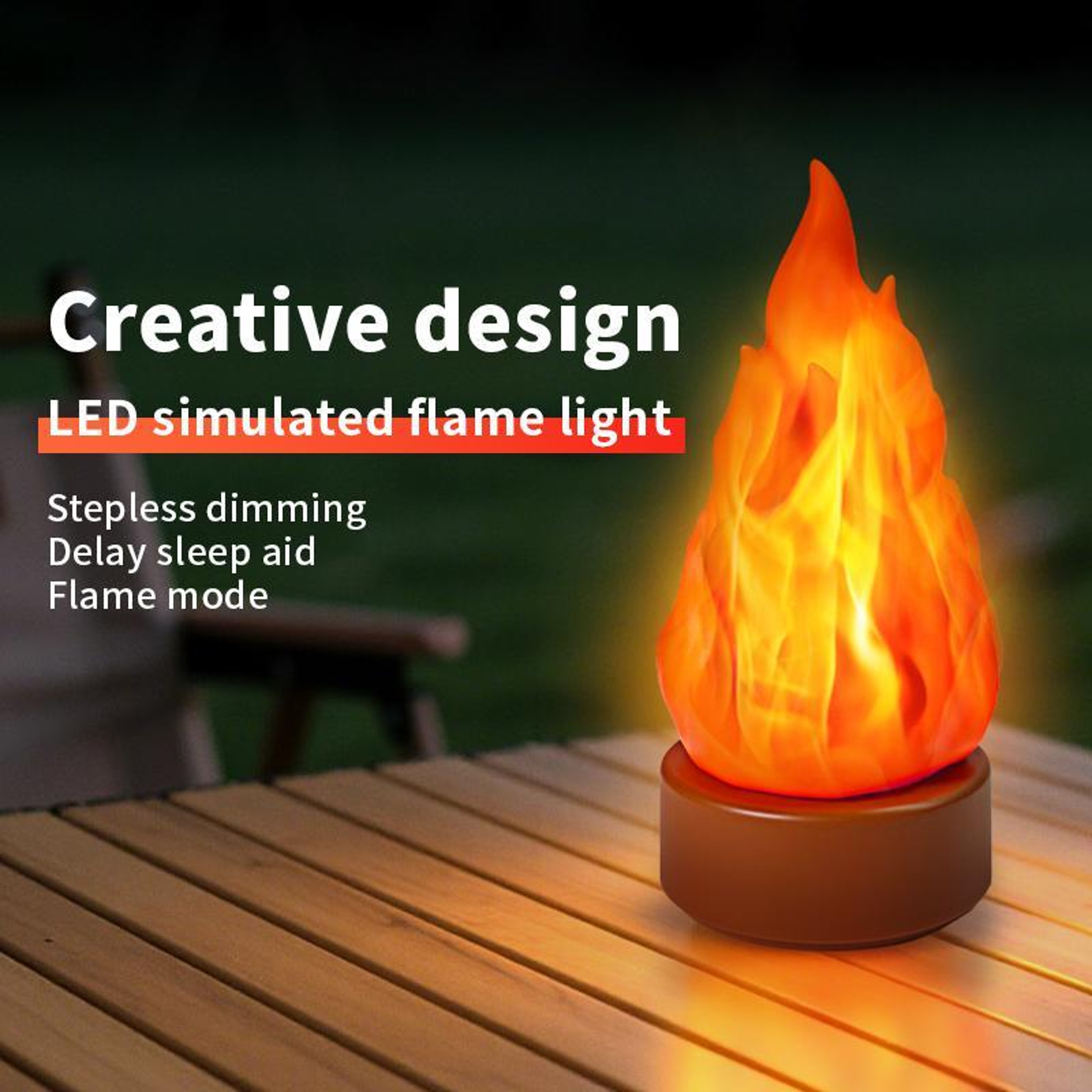 Rechargeable LED Flame Lamp with Flickering Fire Effect and Dimmable Lighting – view 3