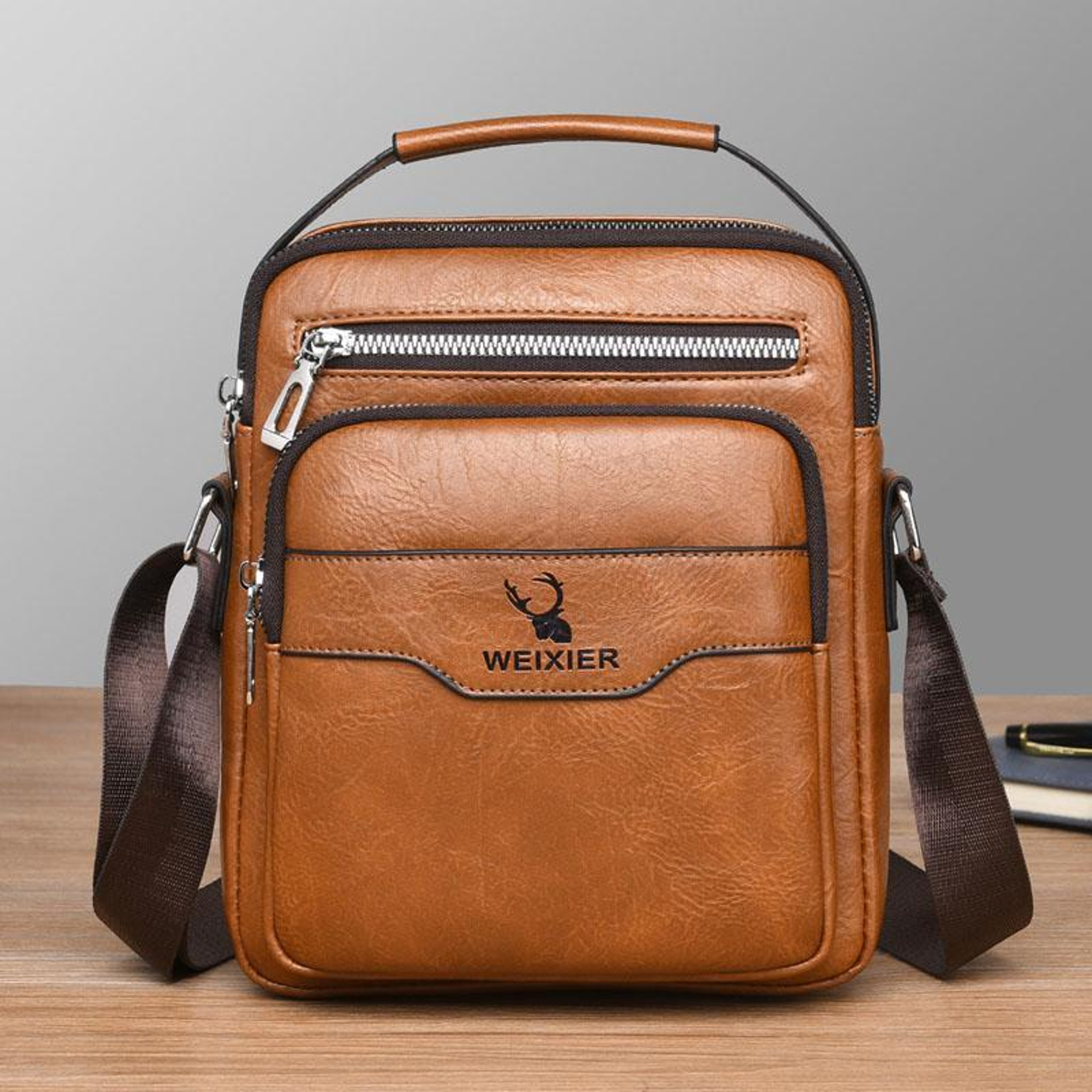 Men's PU Leather Crossbody Bag with Adjustable Strap and Multiple Compartments – view 12