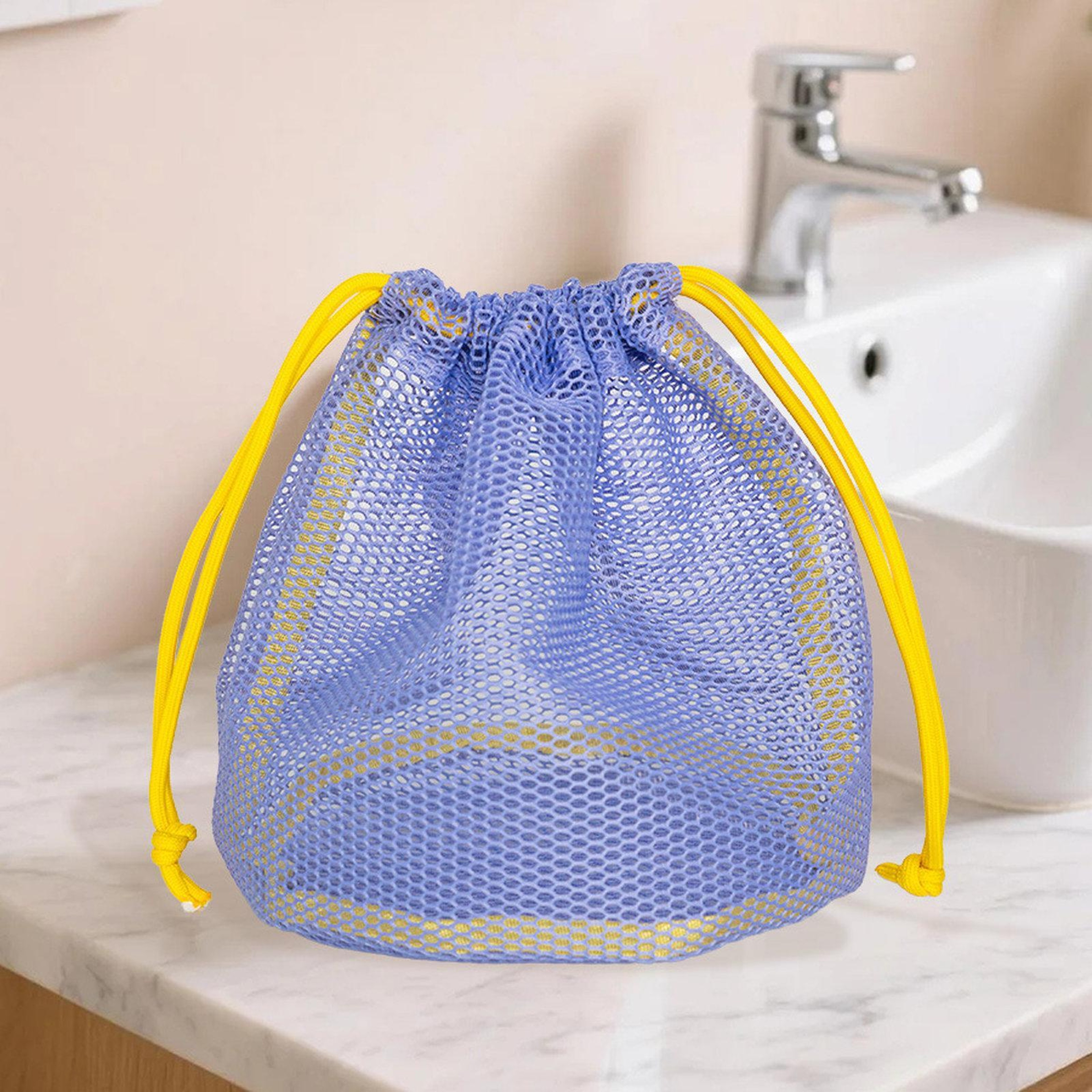 Mesh Drawstring Storage Bag Breathable Blue Travel Toiletry Pouch for Beach and Swim Gear – view 9