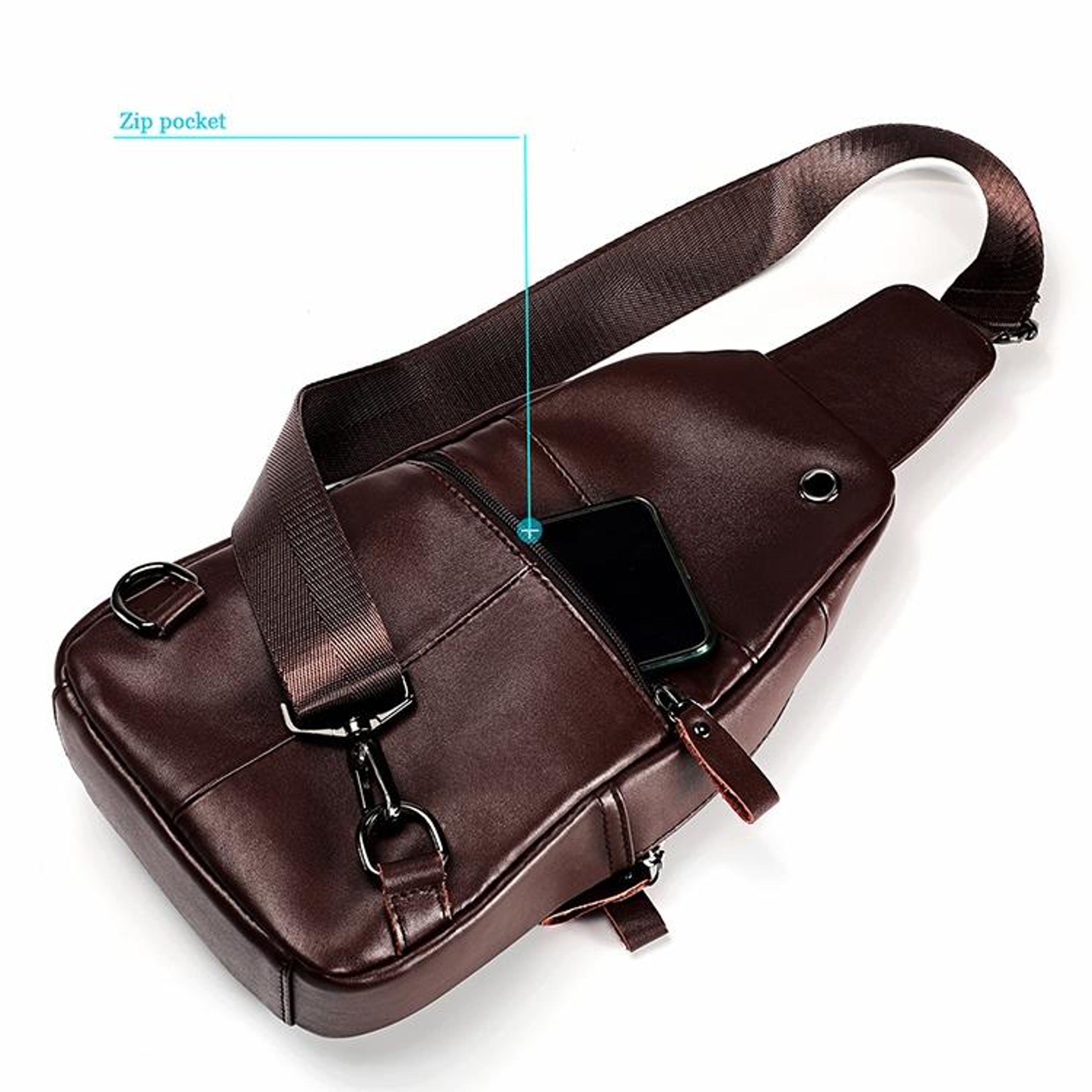 Mens Leather Crossbody Bag With Multiple Zipper Pockets Black Shoulder Waist Bag 10