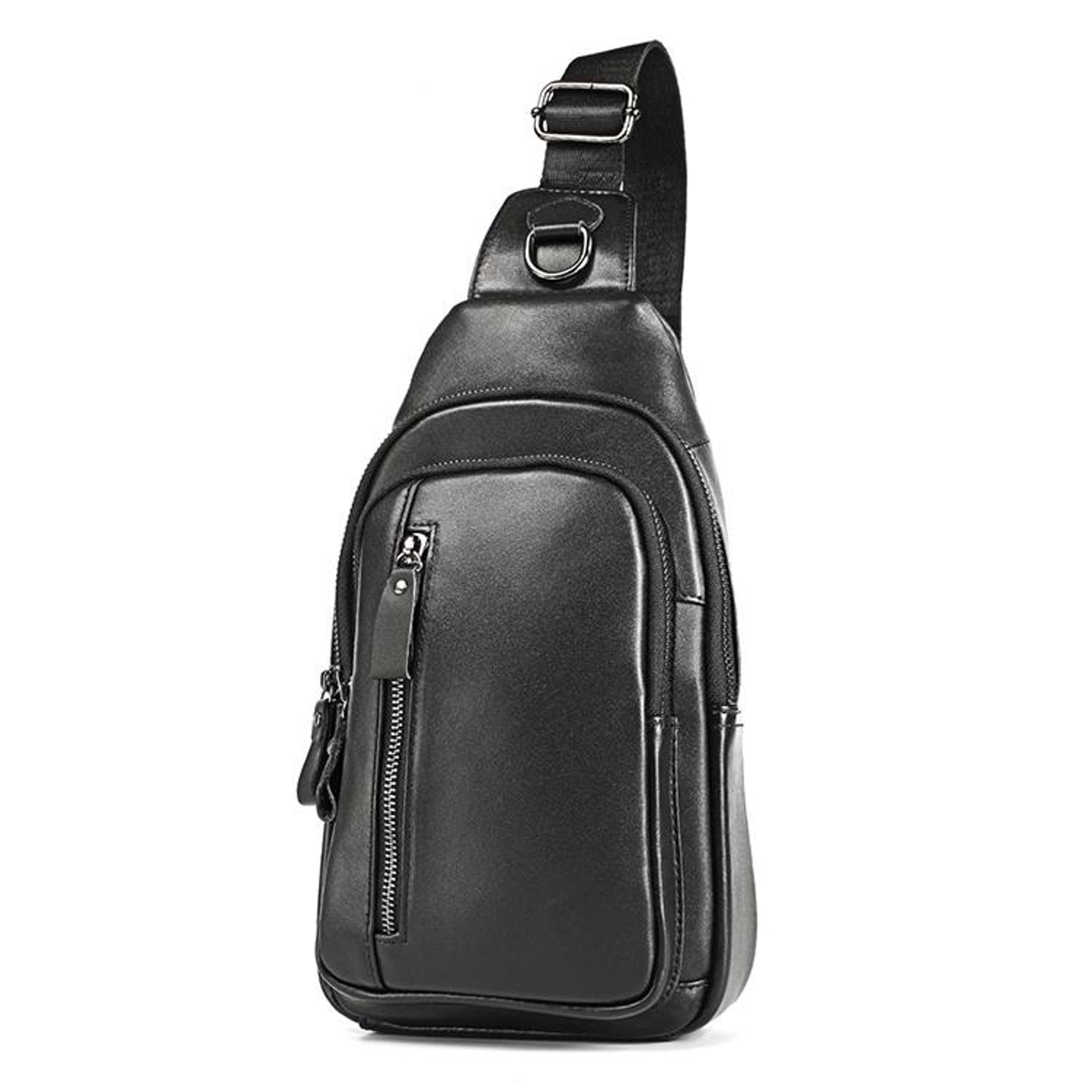 Mens Leather Crossbody Bag With Multiple Zipper Pockets Black Shoulder Waist Bag 1