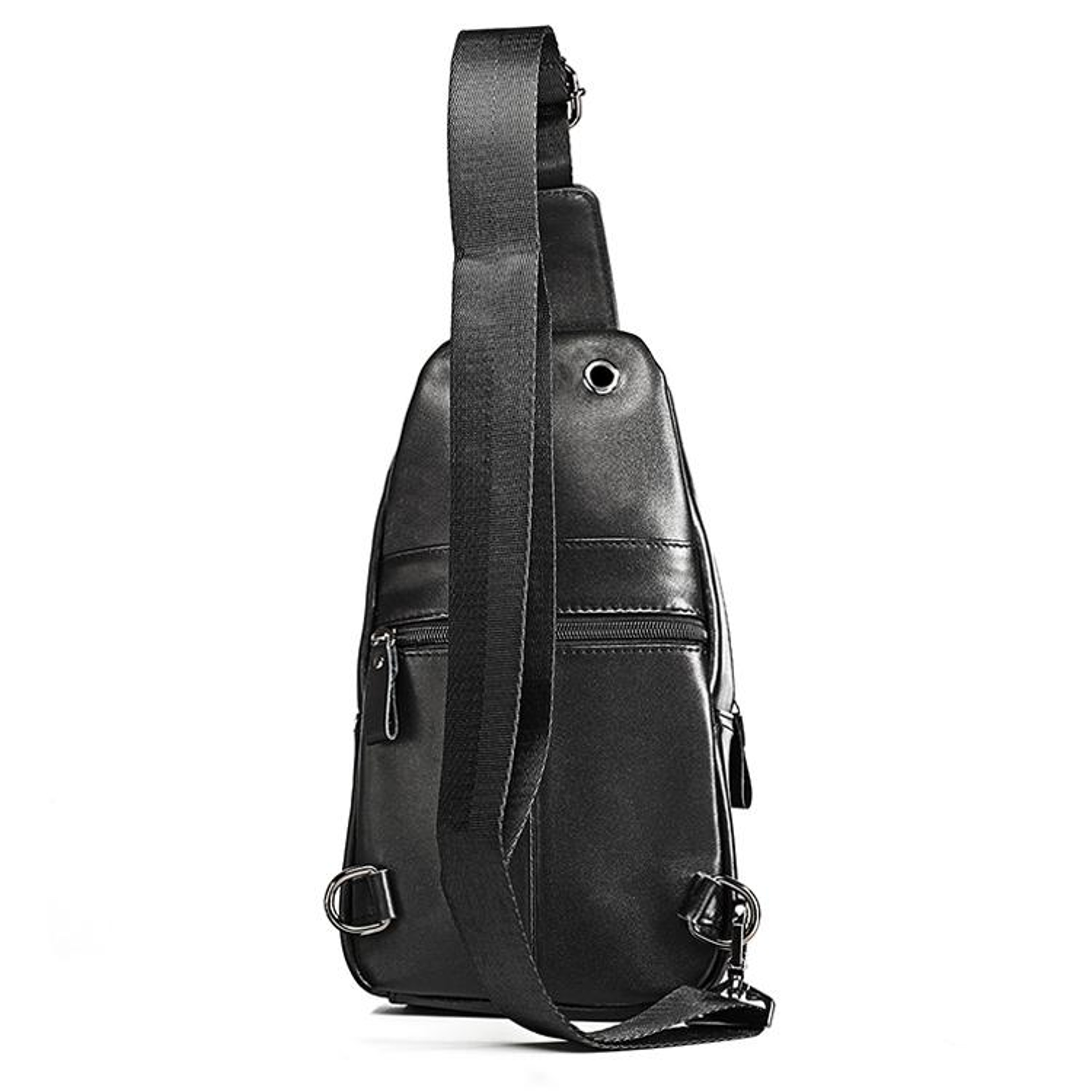 Mens Leather Crossbody Bag With Multiple Zipper Pockets Black Shoulder Waist Bag 5