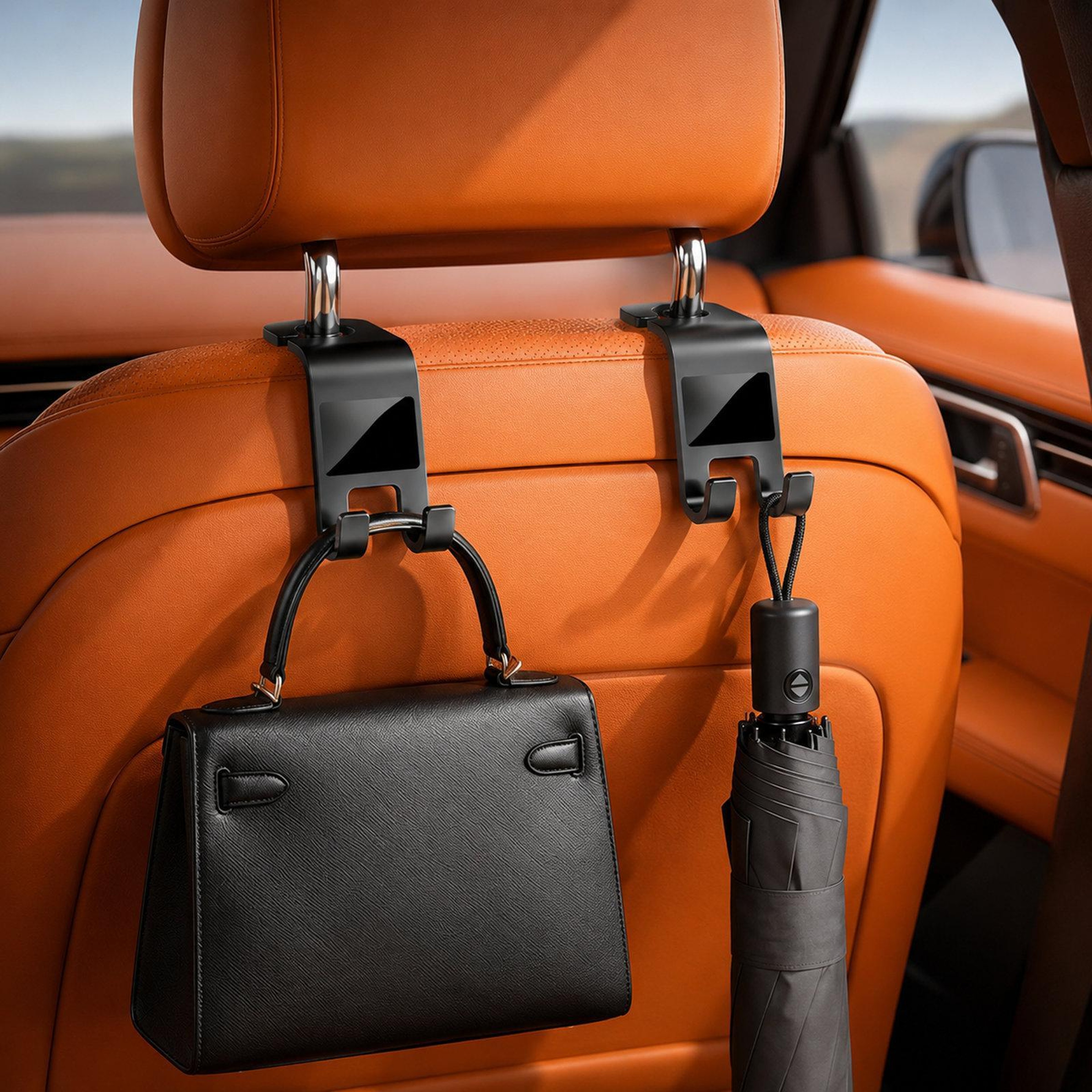 2 Pack Car Headrest Hooks with 360 Rotating Tablet Holder and Backseat Organizer – view 1