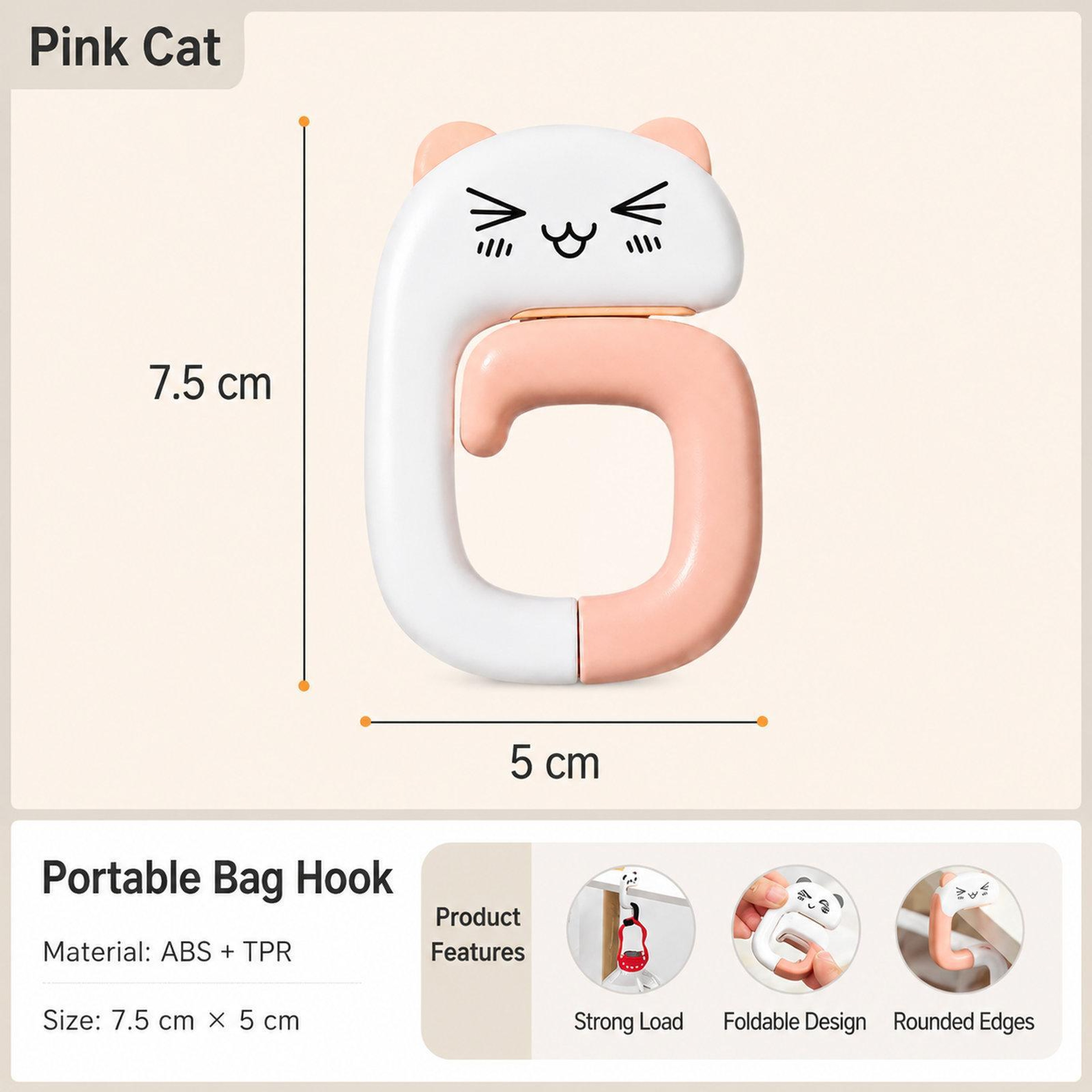 Foldable Purse Hook for Table with Non-Slip Pad and Pink Cat Design – view 5
