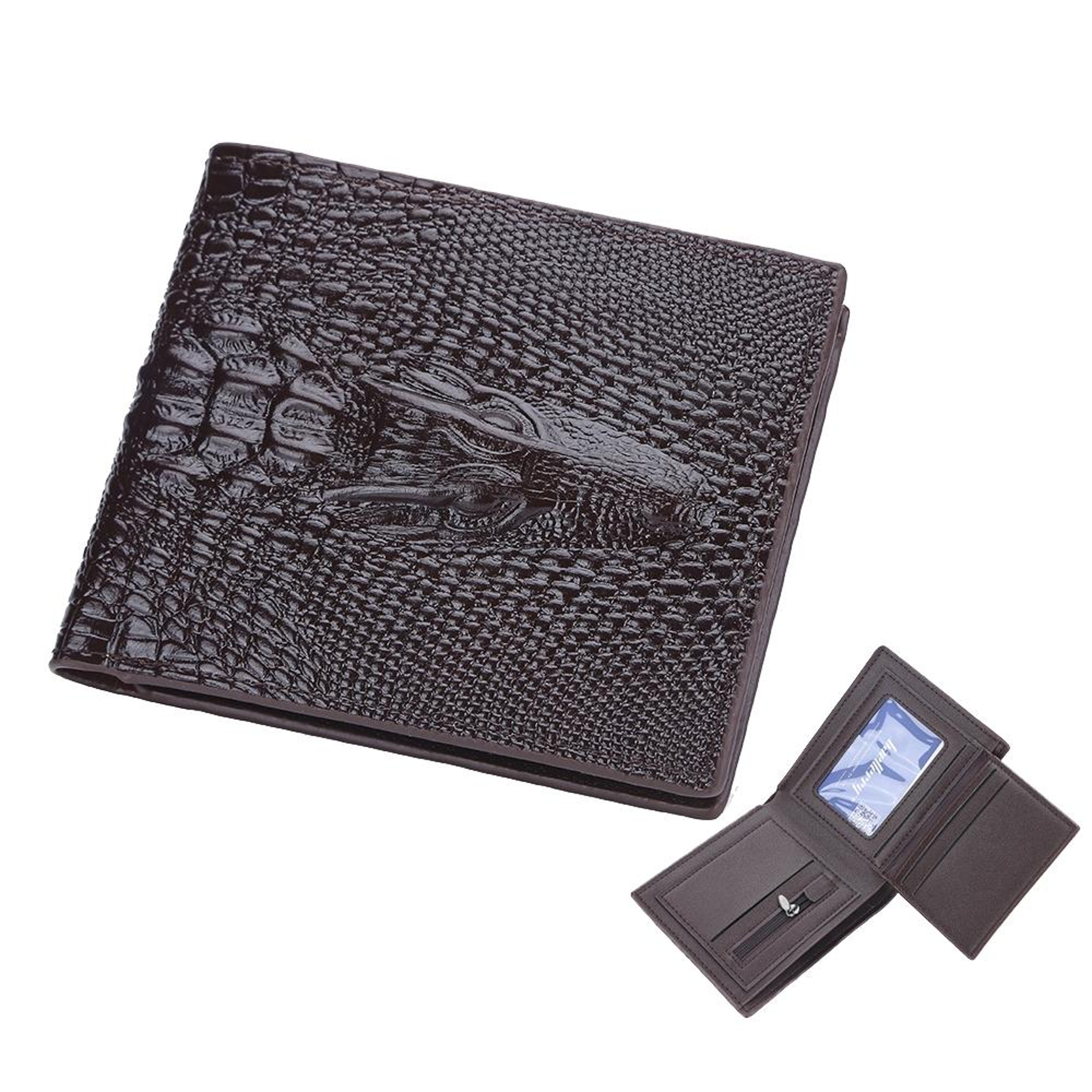 Mens Short Wallet with Crocodile Print and Multiple Card Slots – view 1