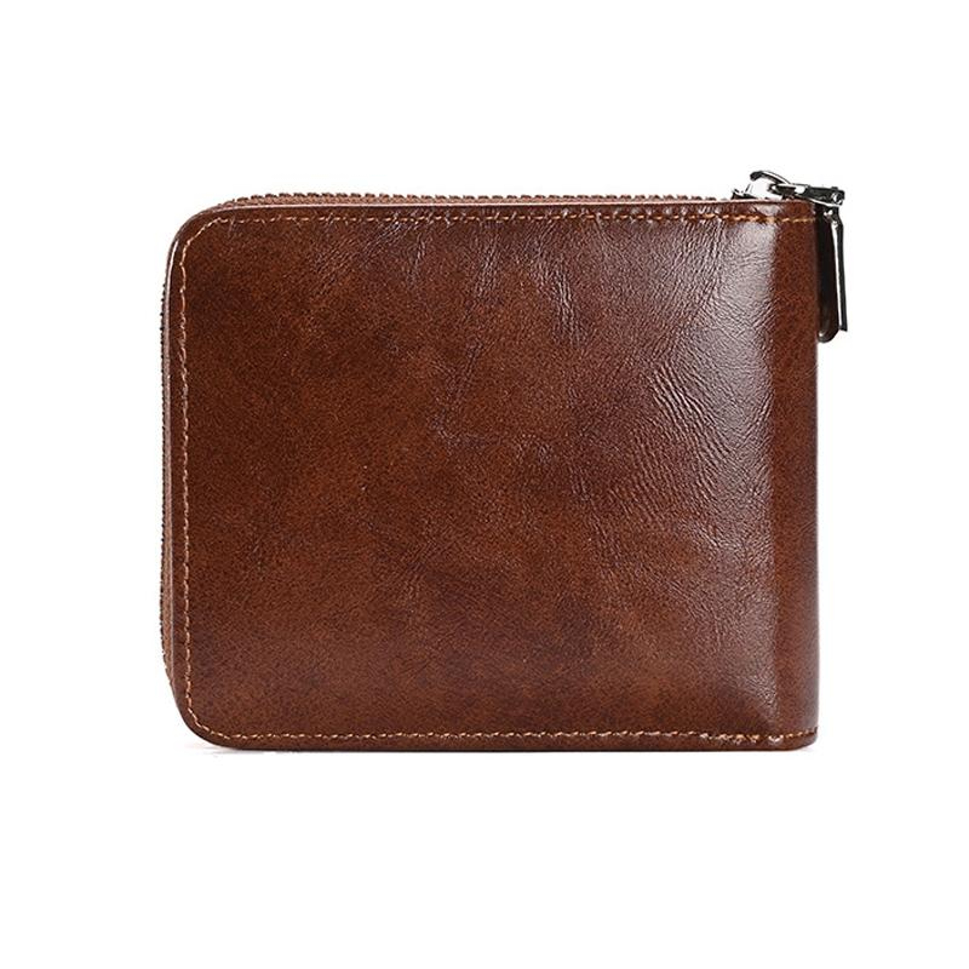 Mens RFID Blocking Wallet with Zipper Closure in Brown – view 2