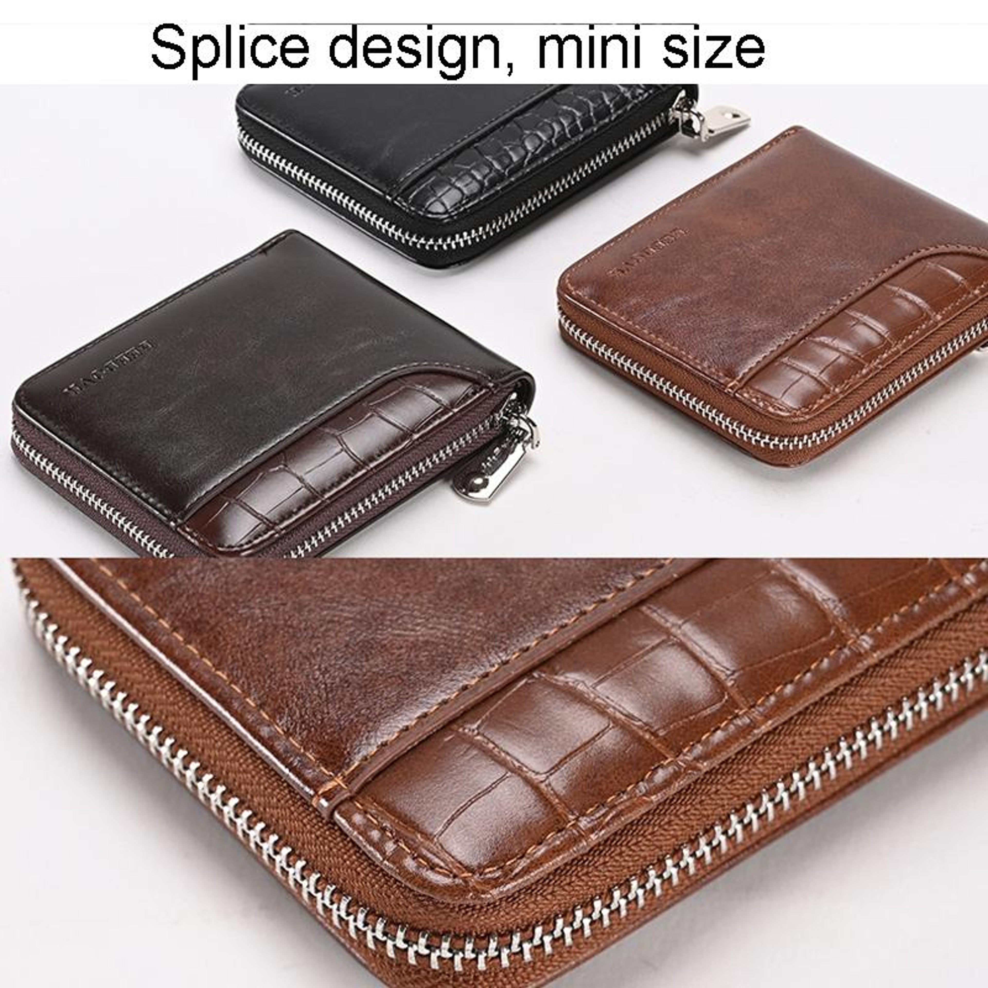 Mens RFID Blocking Wallet with Zipper Closure in Brown – view 8