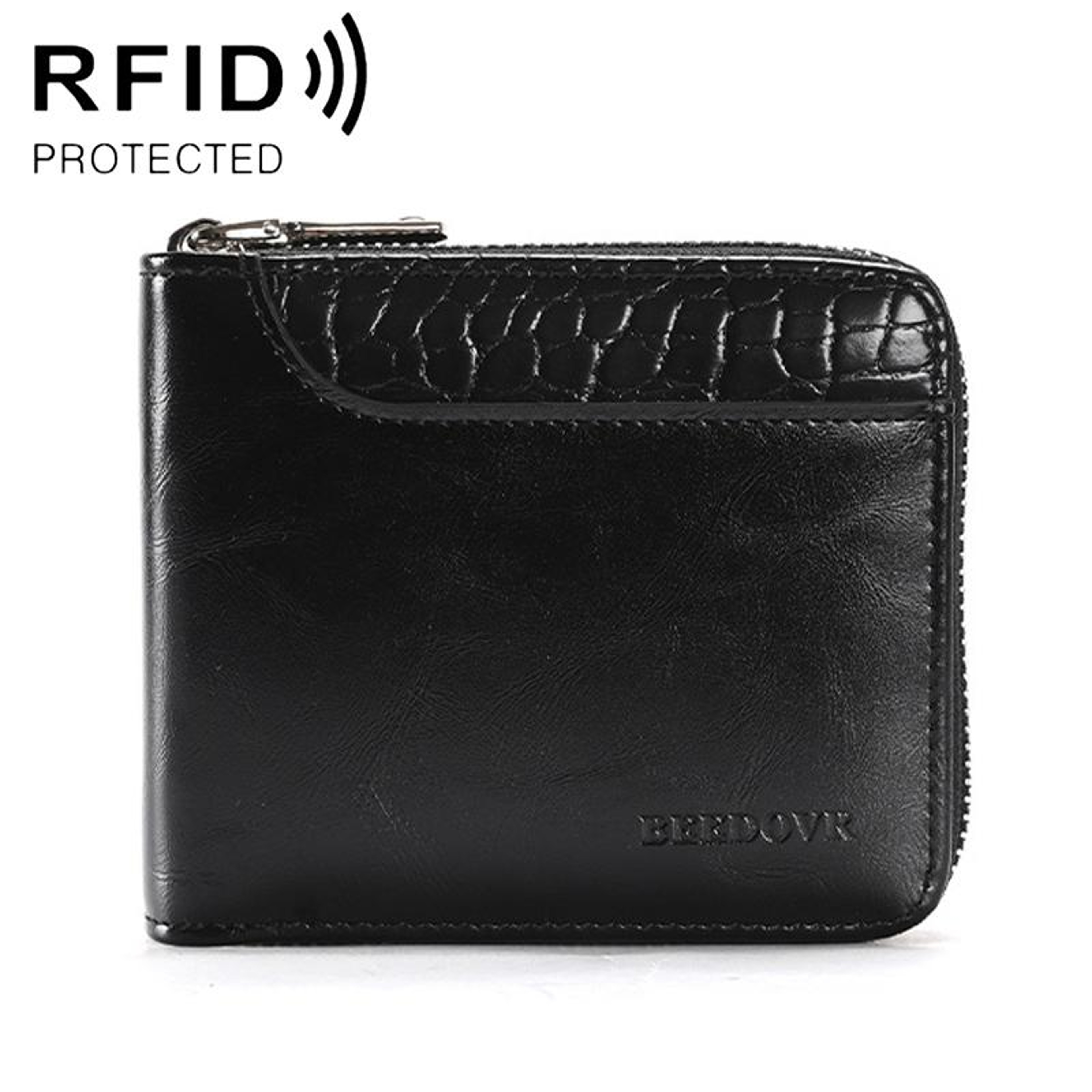 Mens RFID Blocking Wallet with Zipper Closure in Brown – view 10