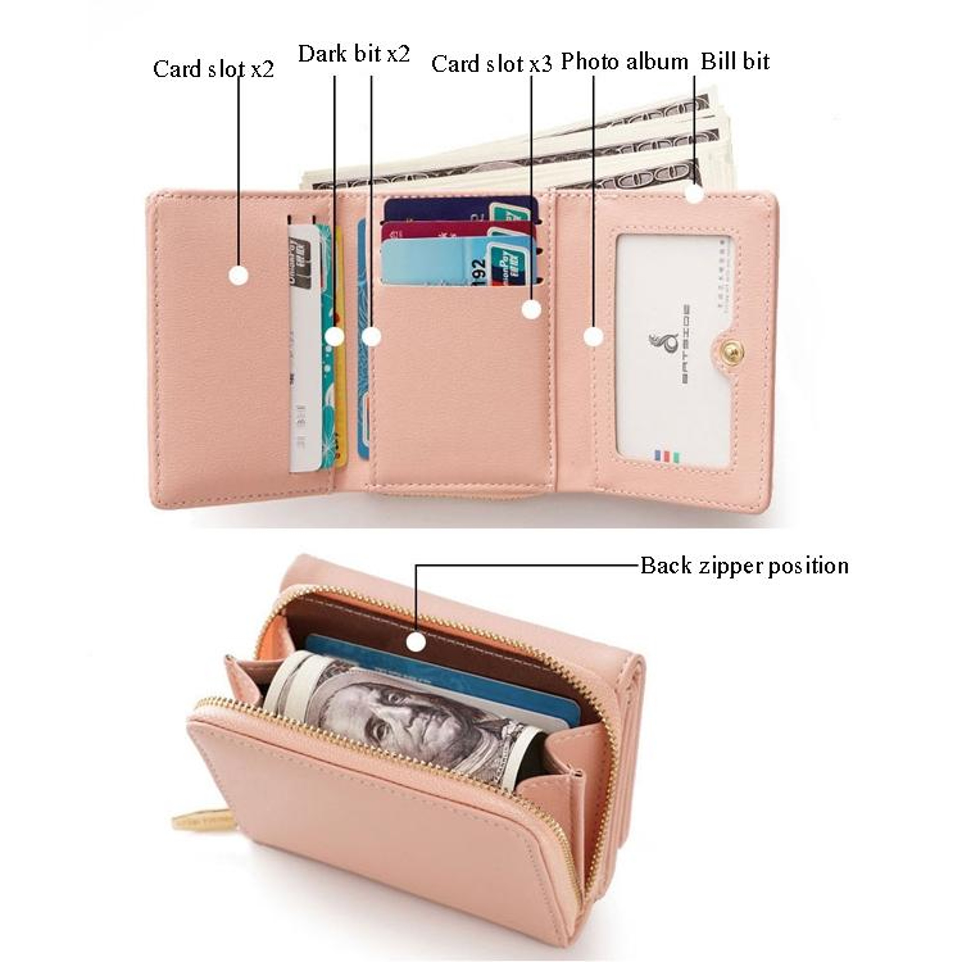 Womens Tri Fold Wallet with Zipper and Cartoon Charm in Light Blue – view 4