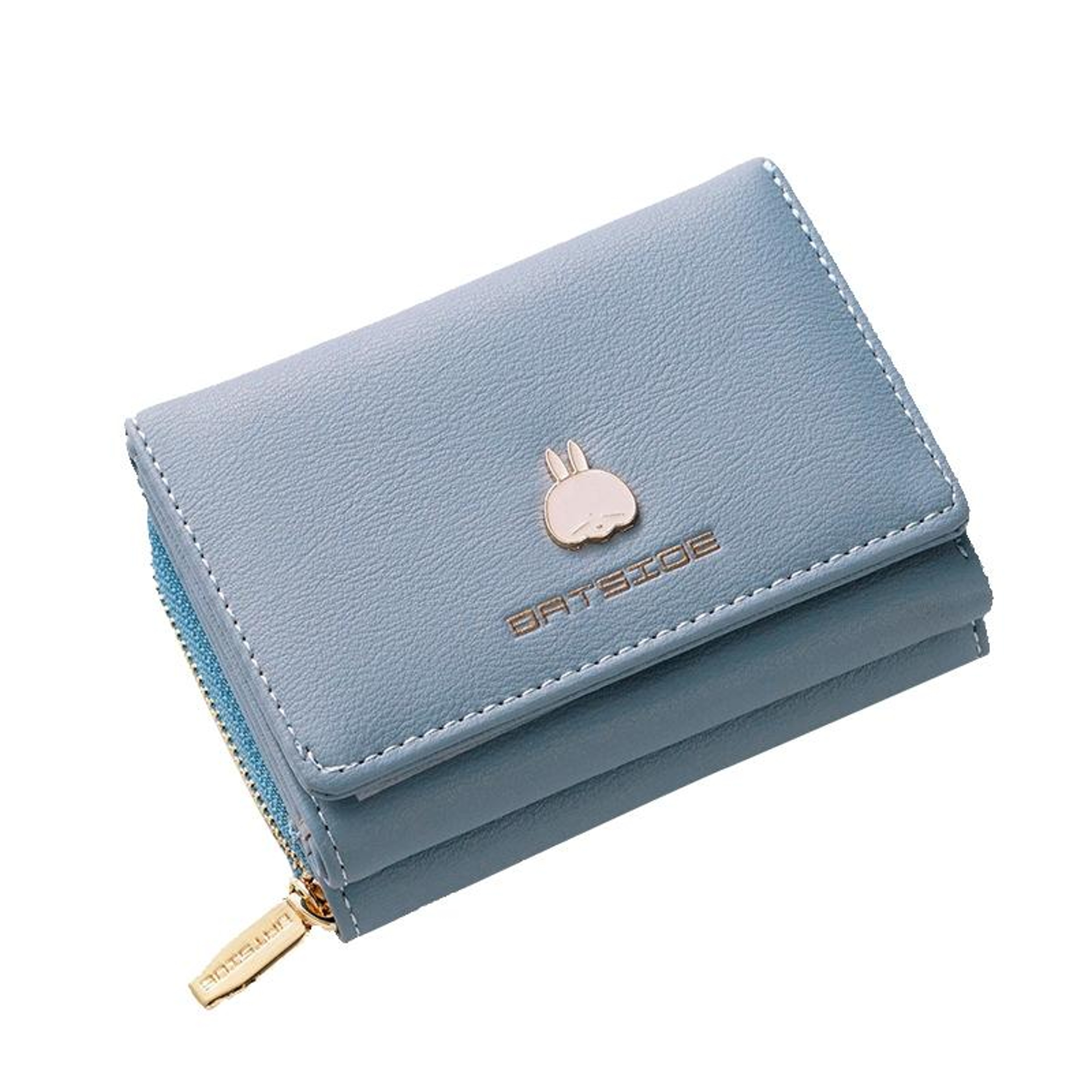 Womens Tri Fold Wallet with Zipper and Cartoon Charm in Light Blue – view 8