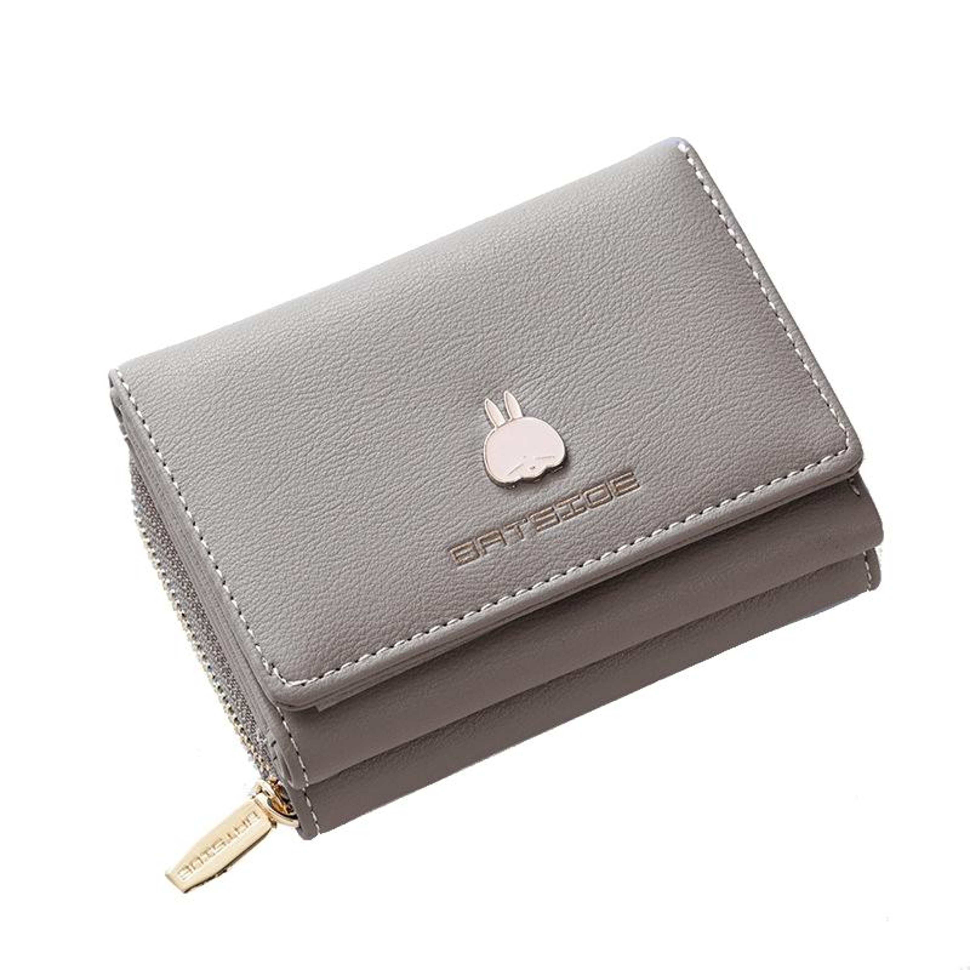 Womens Tri Fold Wallet with Zipper and Cartoon Charm in Light Blue – view 10