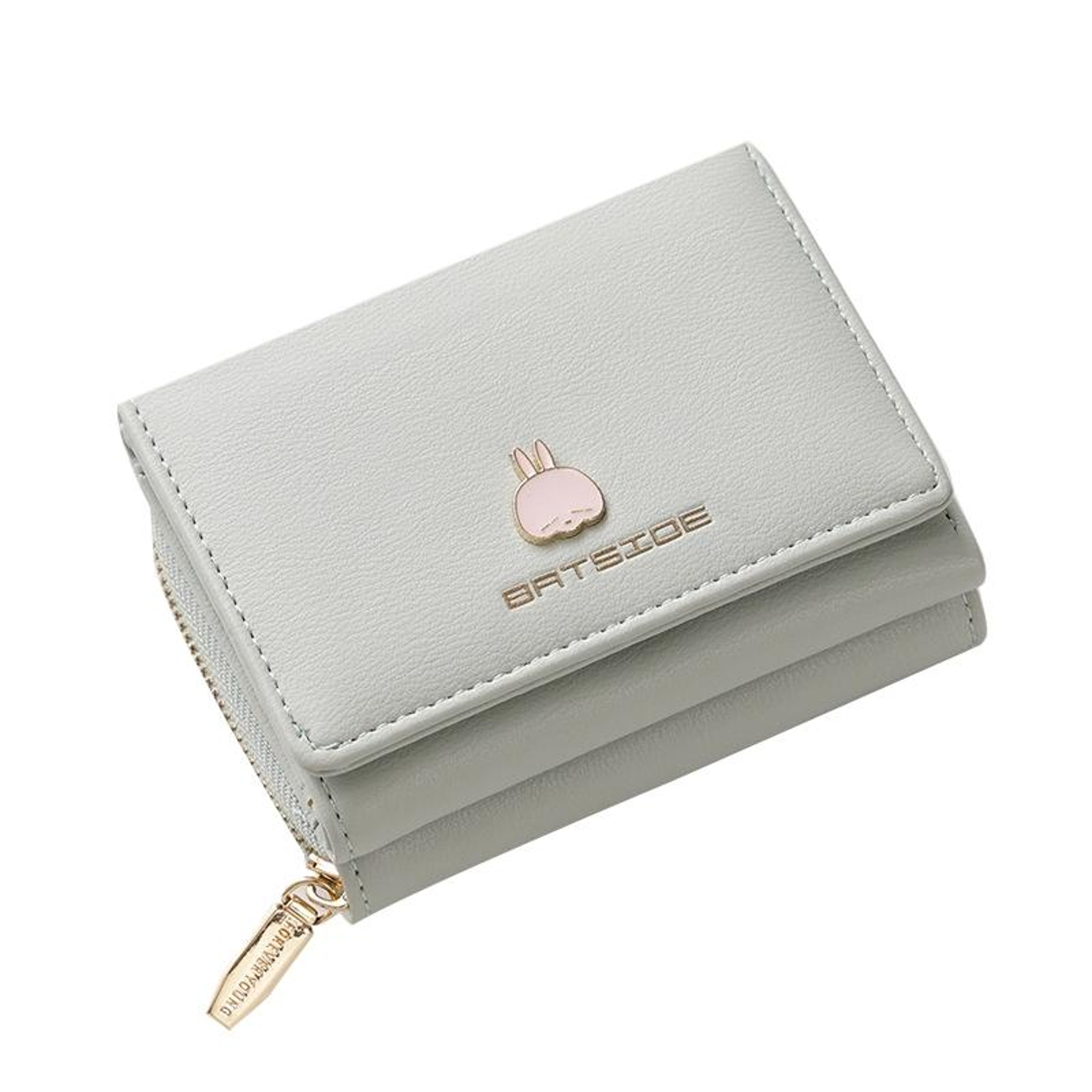 Womens Tri Fold Wallet with Zipper and Cartoon Charm in Light Blue – view 11