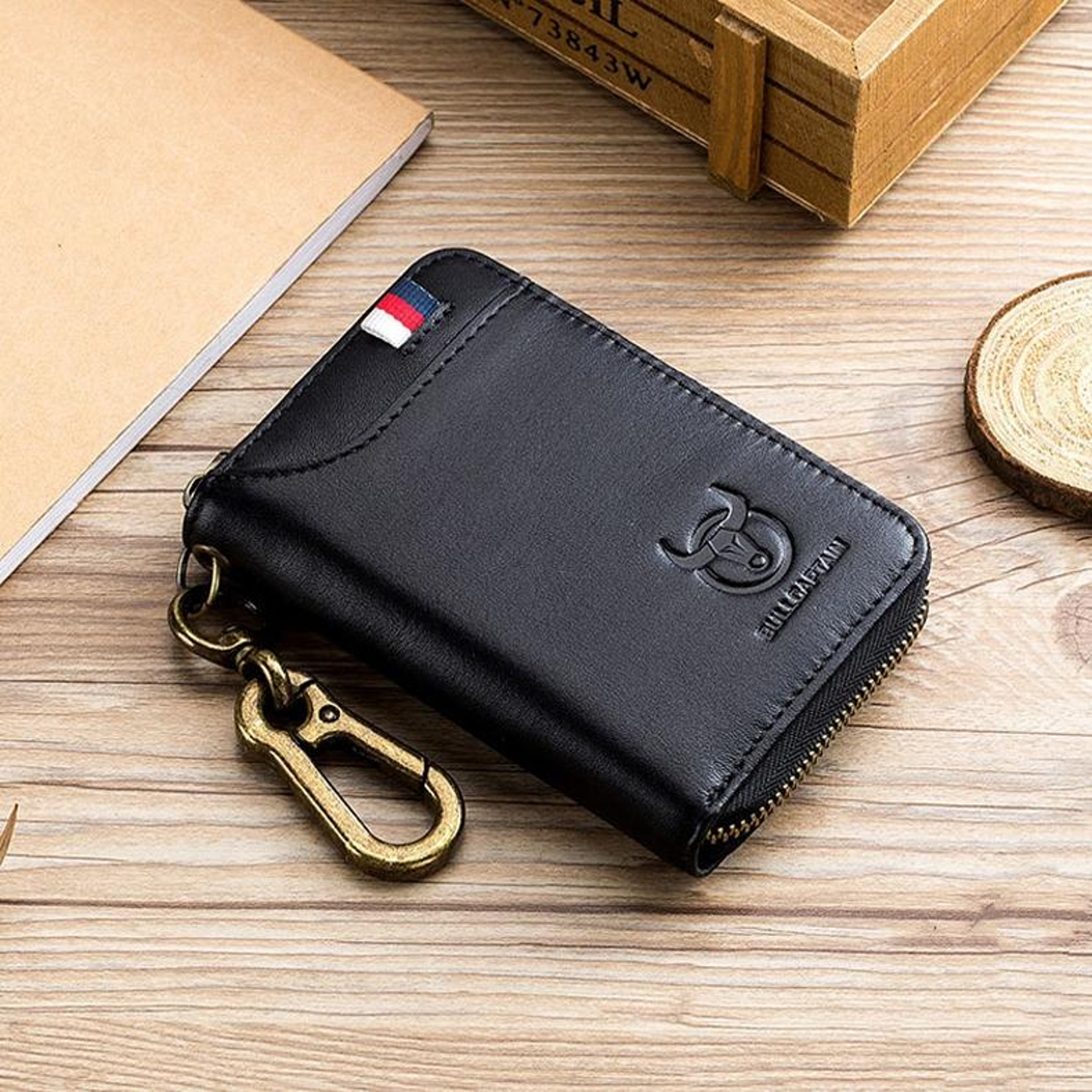 Black Leather Coin Purse With RFID Blocking And Zipper Closure 0