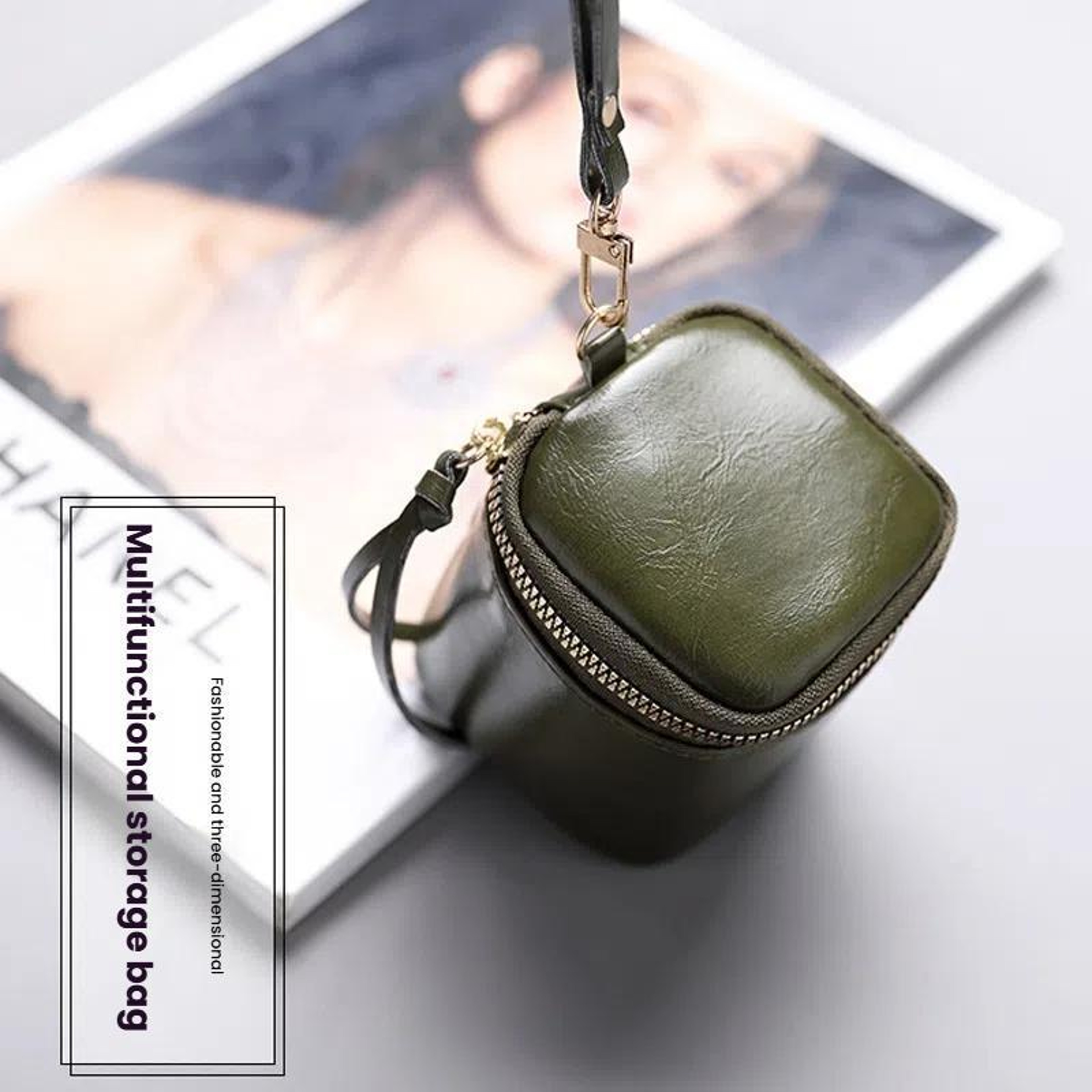 Mini PU Leather Bucket Bag with Zipper for Coins Lipstick and Small Essentials – view 10