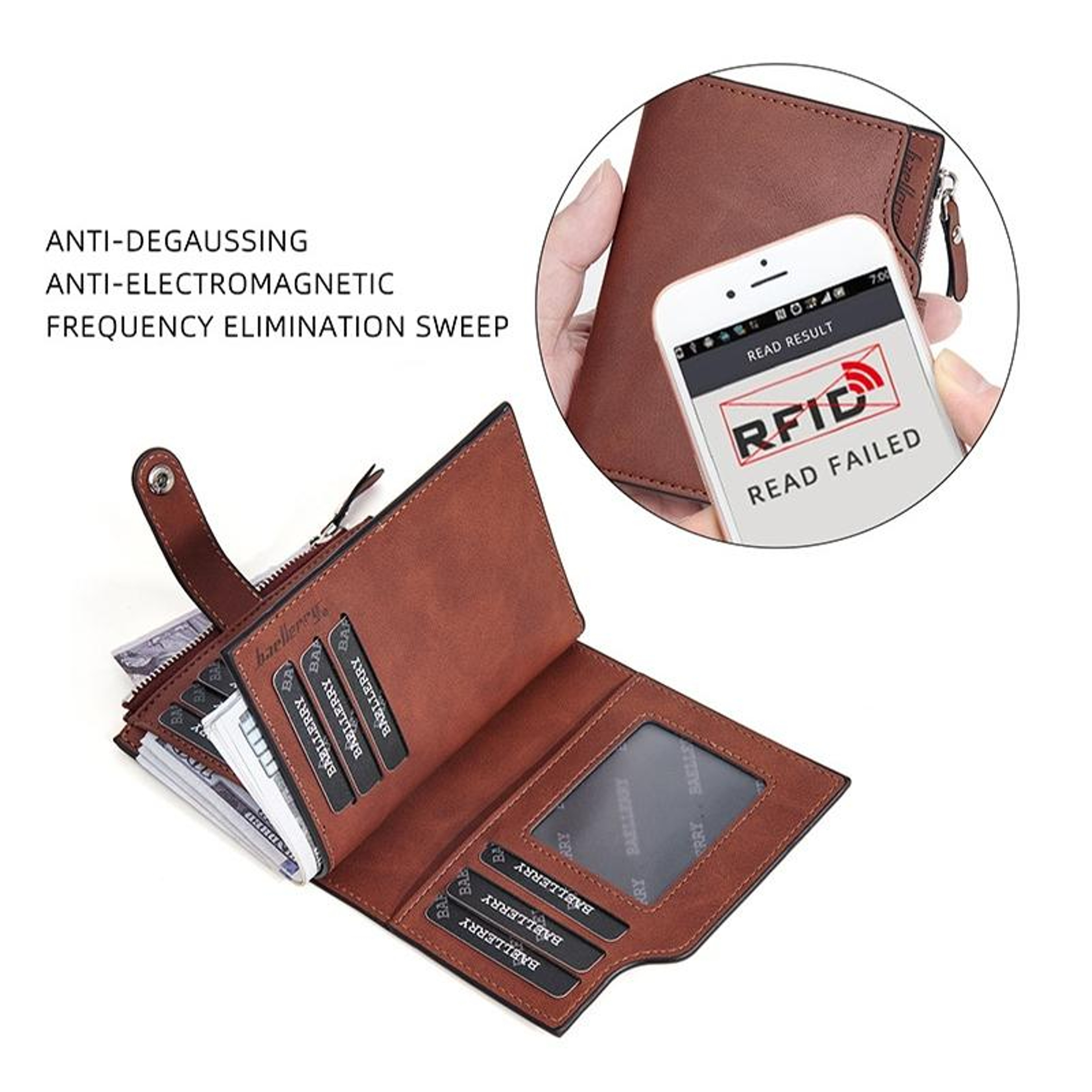 RFID Anti Theft Tri Fold Wallet for Men with Zipper Coin Pocket – view 5