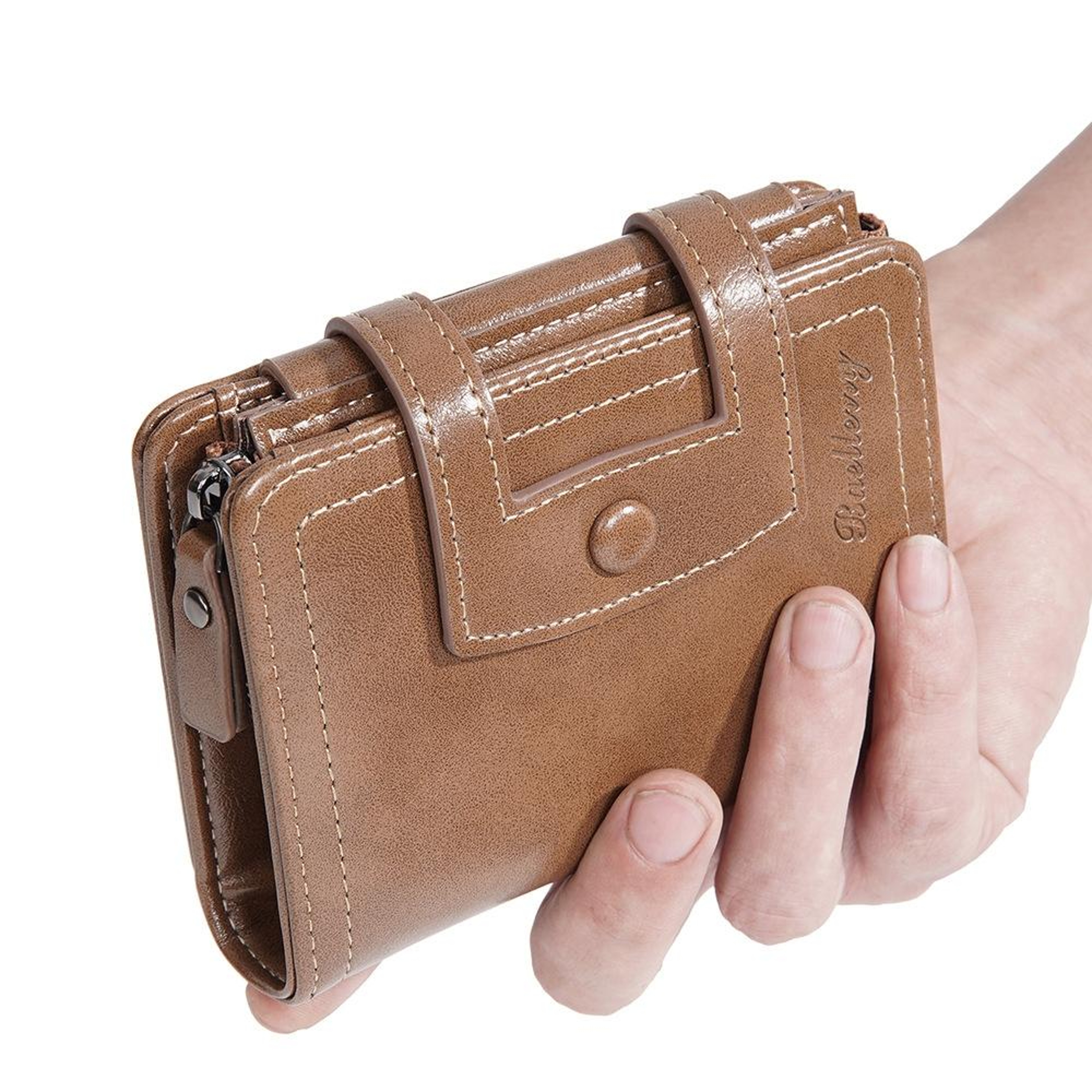 RFID Anti Theft Tri Fold Wallet for Men with Zipper and 12 Card Slots – view 8