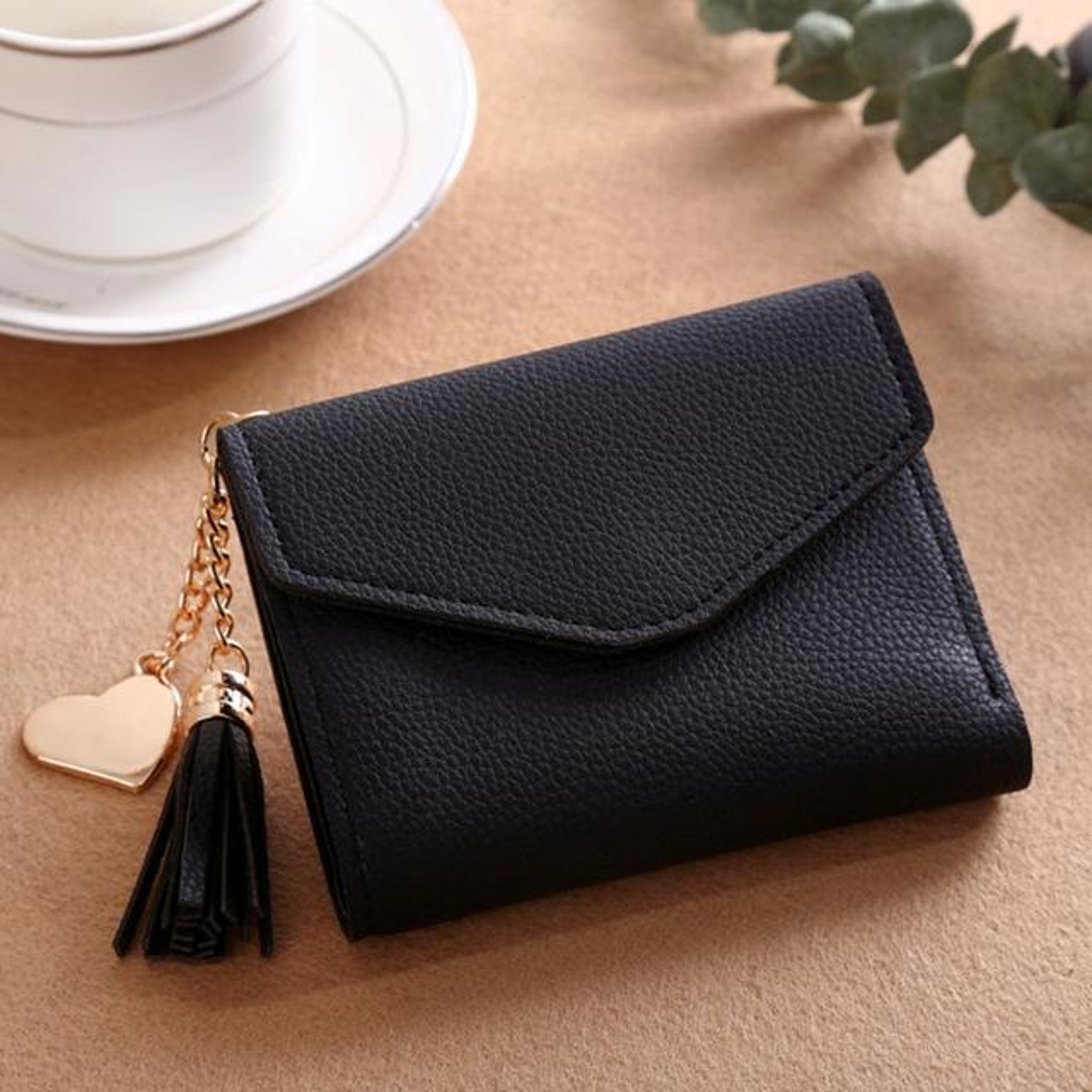Womens Pink Fringed Wallet with Litchi Texture and Pendant Detail – view 6