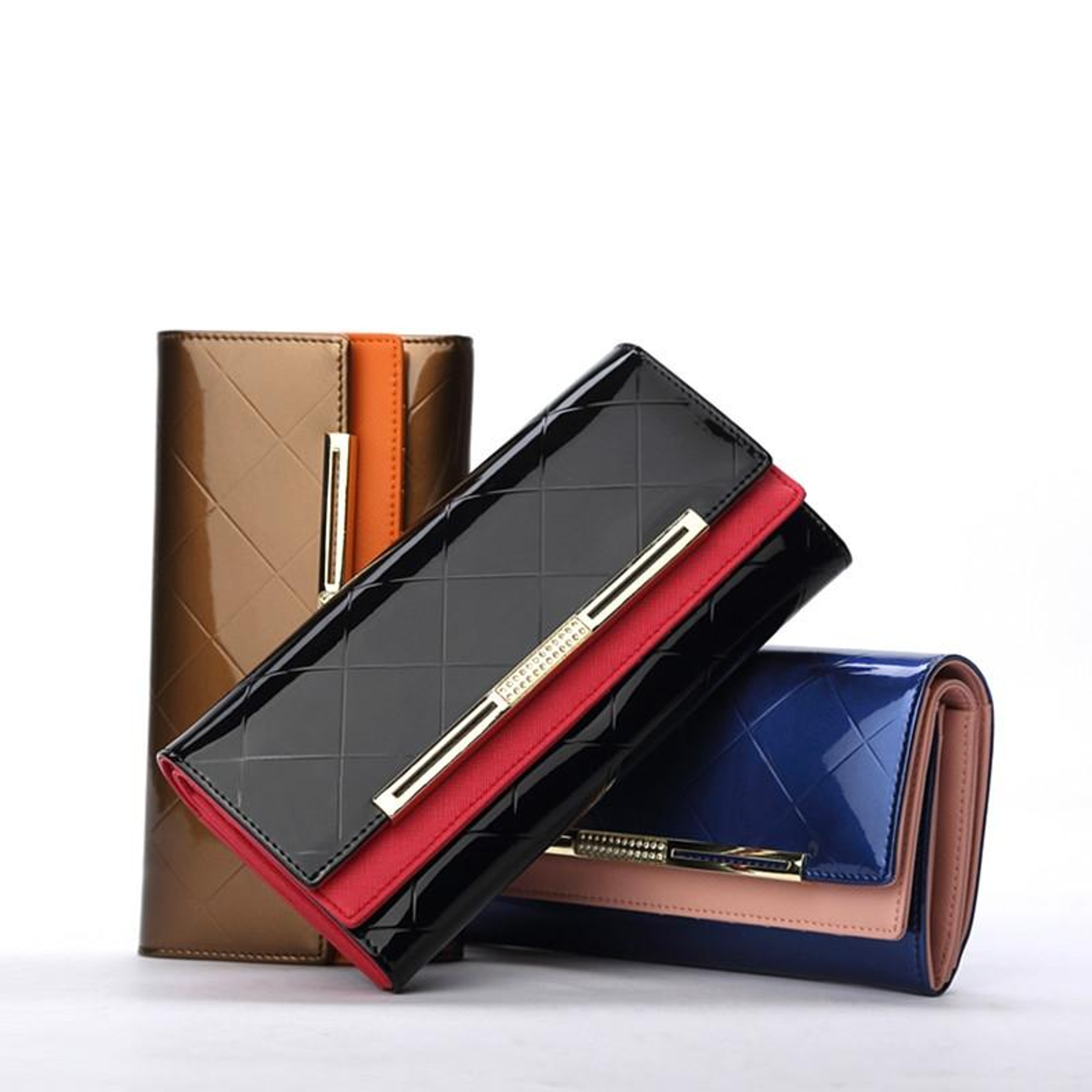 Black Patent Leather Womens Long Wallet with Card Slots and Clutch Design – view 4