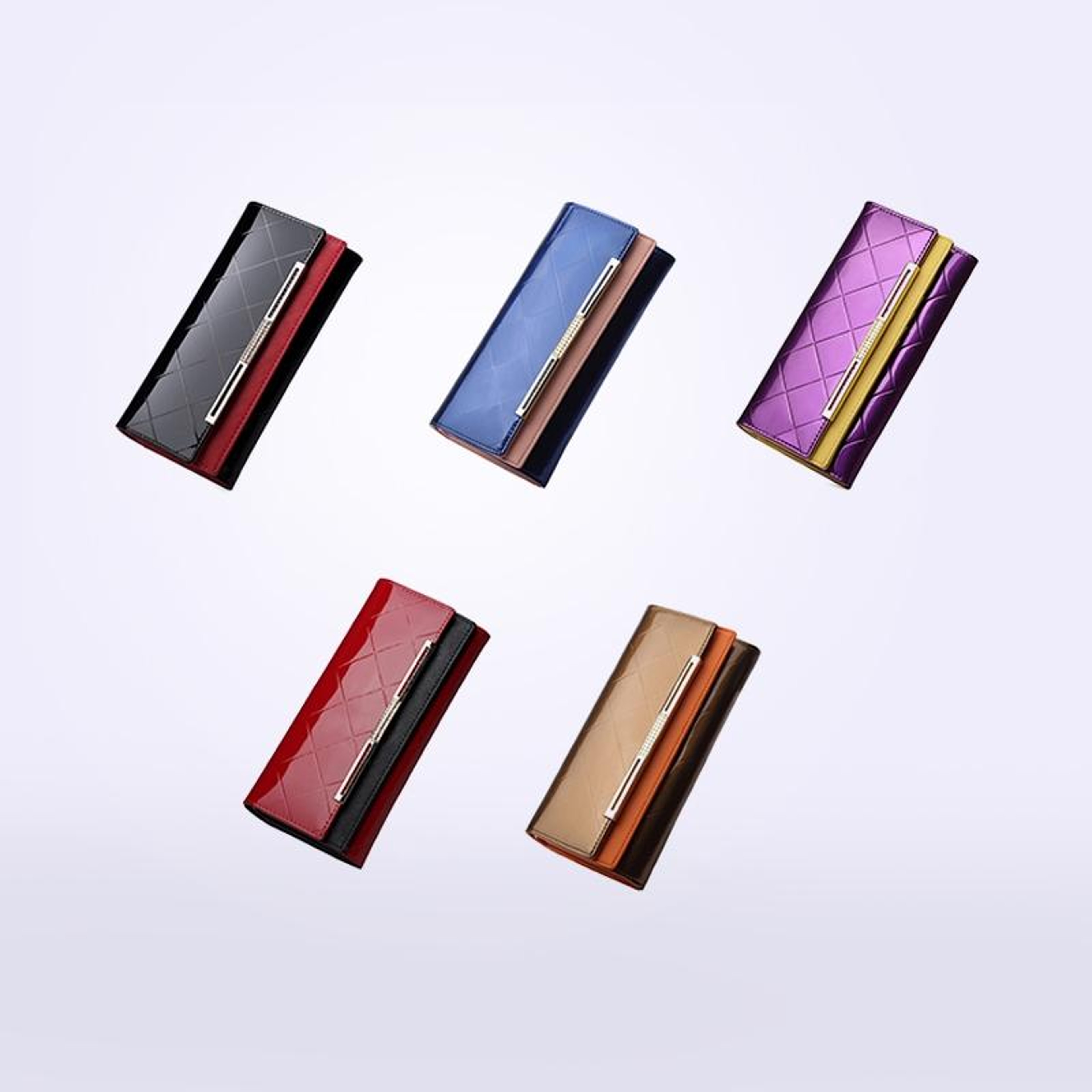 Black Patent Leather Womens Long Wallet with Card Slots and Clutch Design – view 5