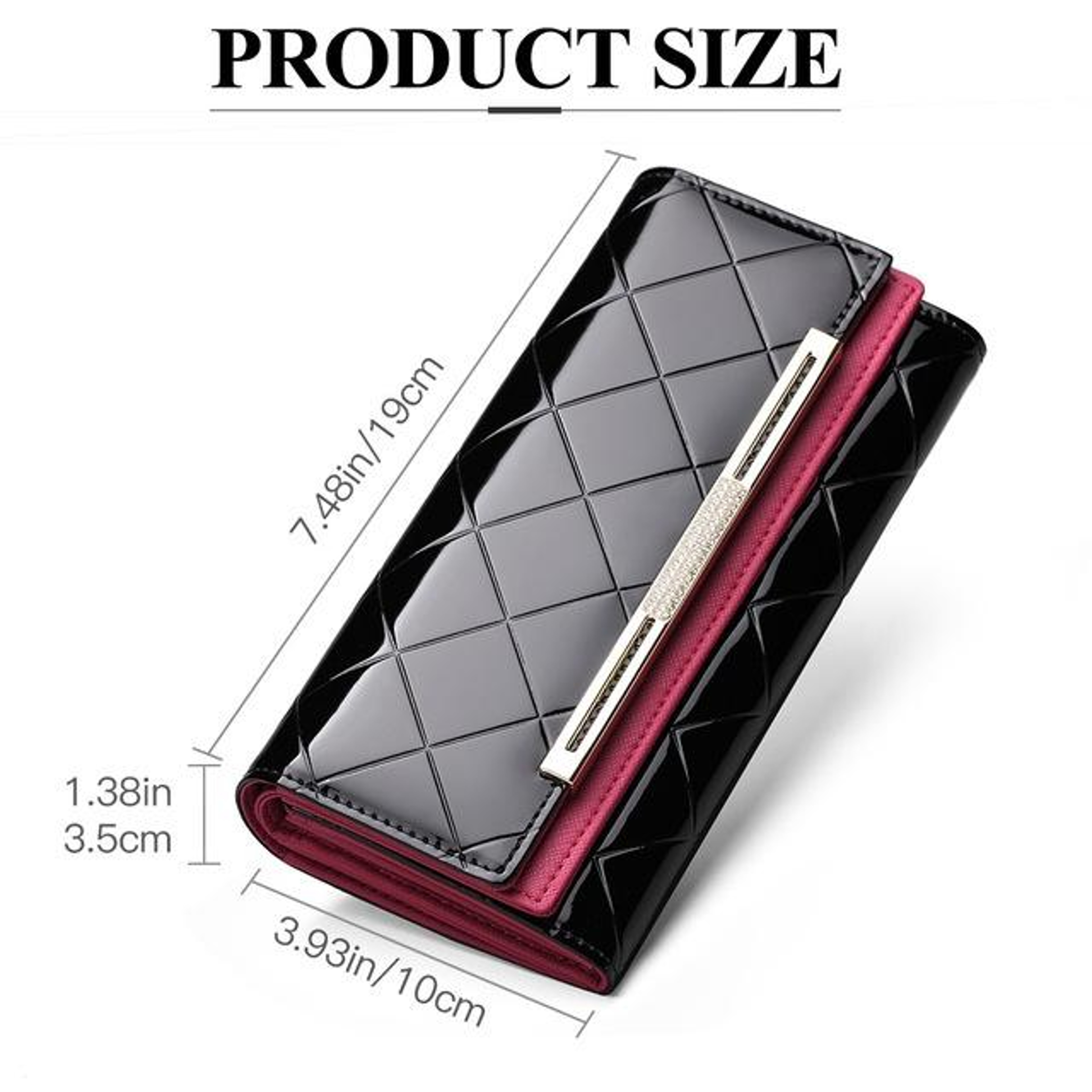 Black Patent Leather Womens Long Wallet with Card Slots and Clutch Design – view 7