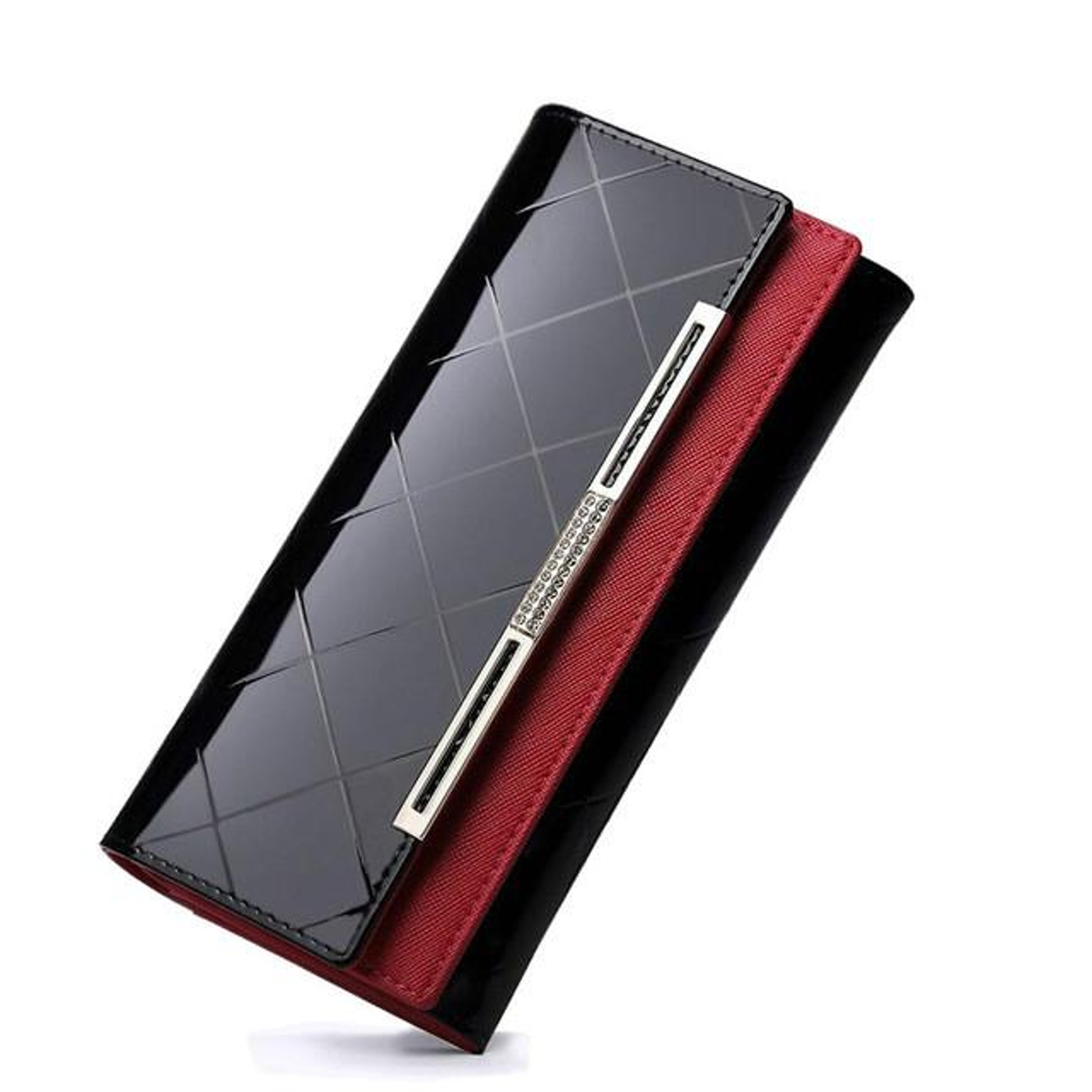 Black Patent Leather Womens Long Wallet with Card Slots and Clutch Design – view 10