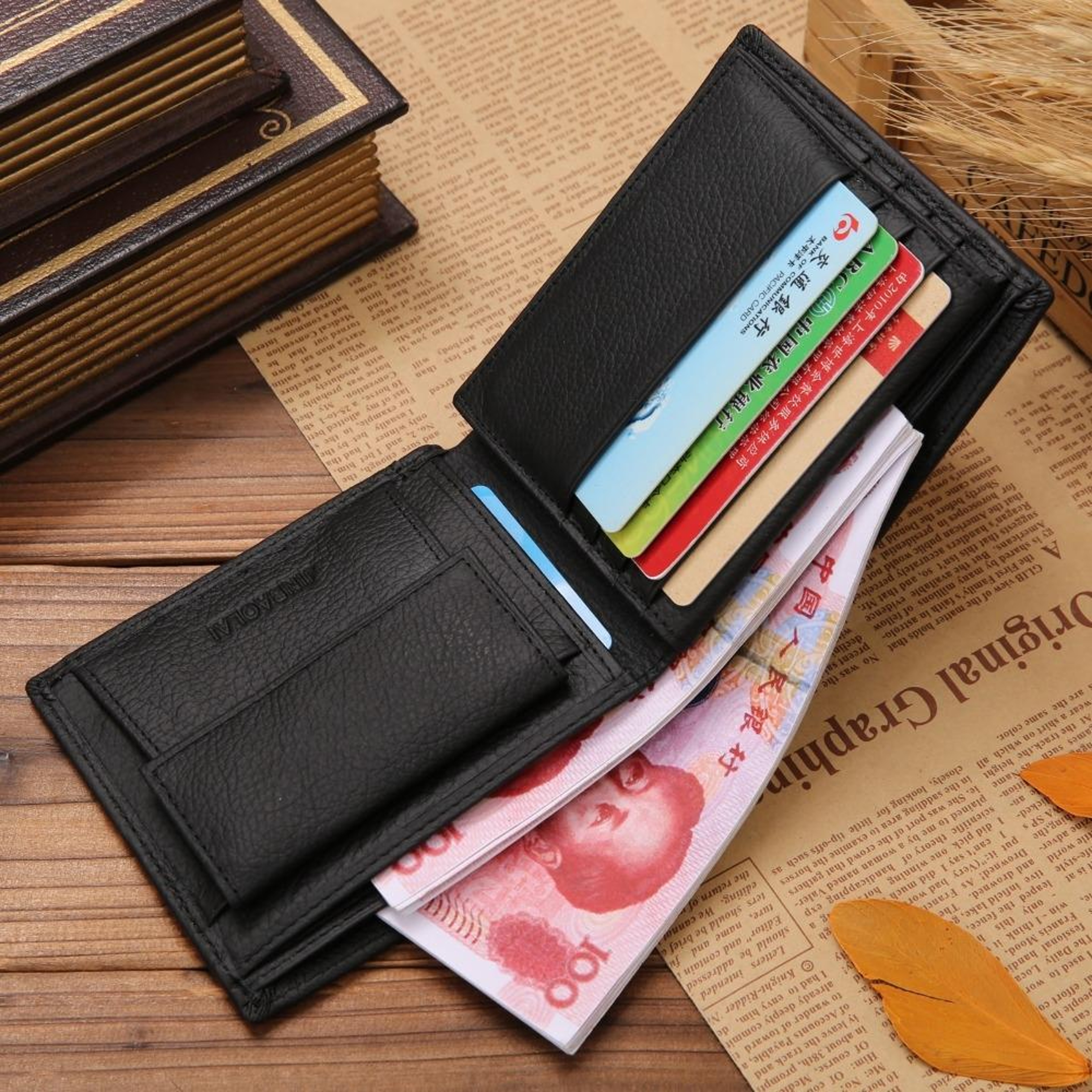 Small Leather Cosmetic Bag with Zipper Portable Purple Wallet Purse – view 4