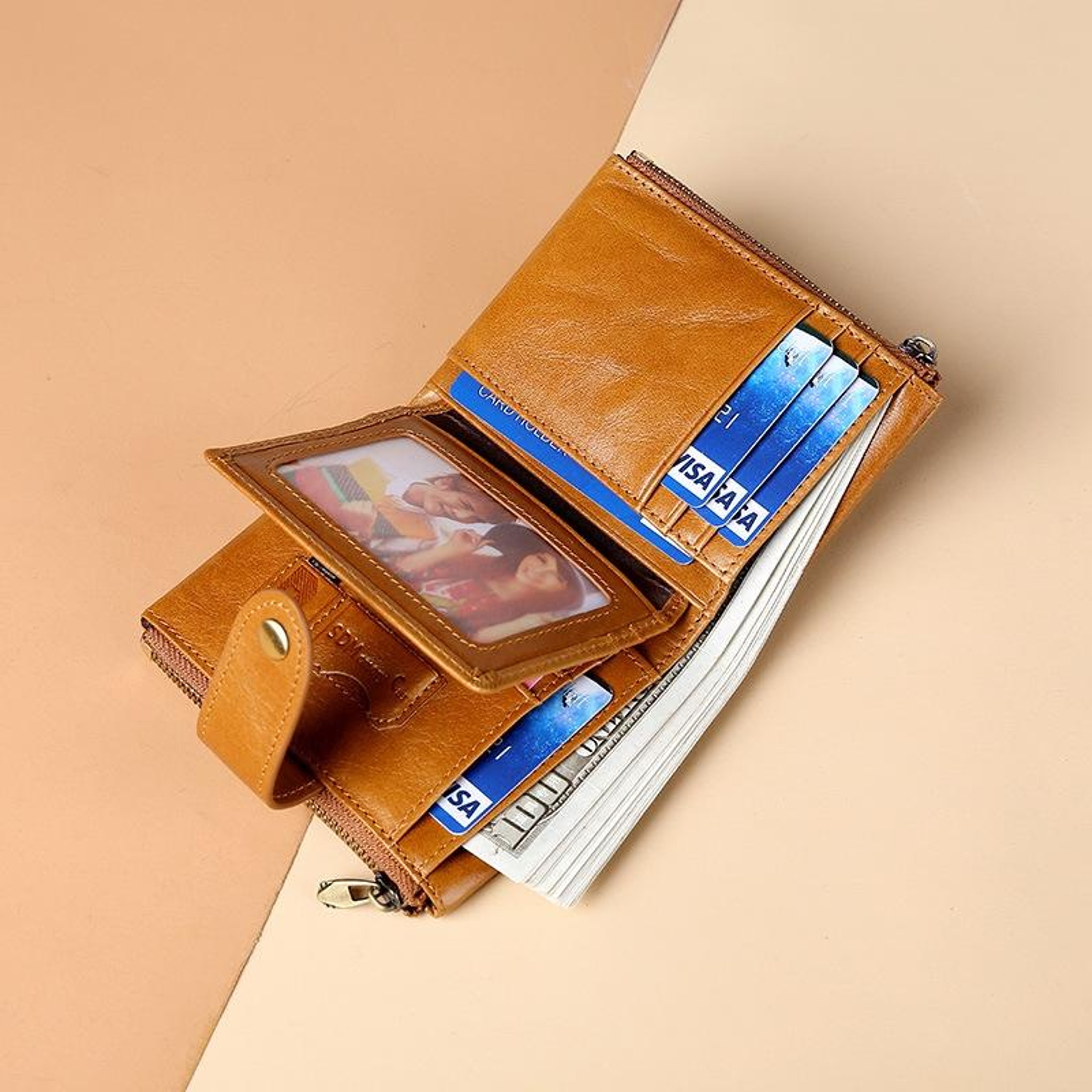 Compact Leather Cosmetic Bag And Zipper Wallet 3