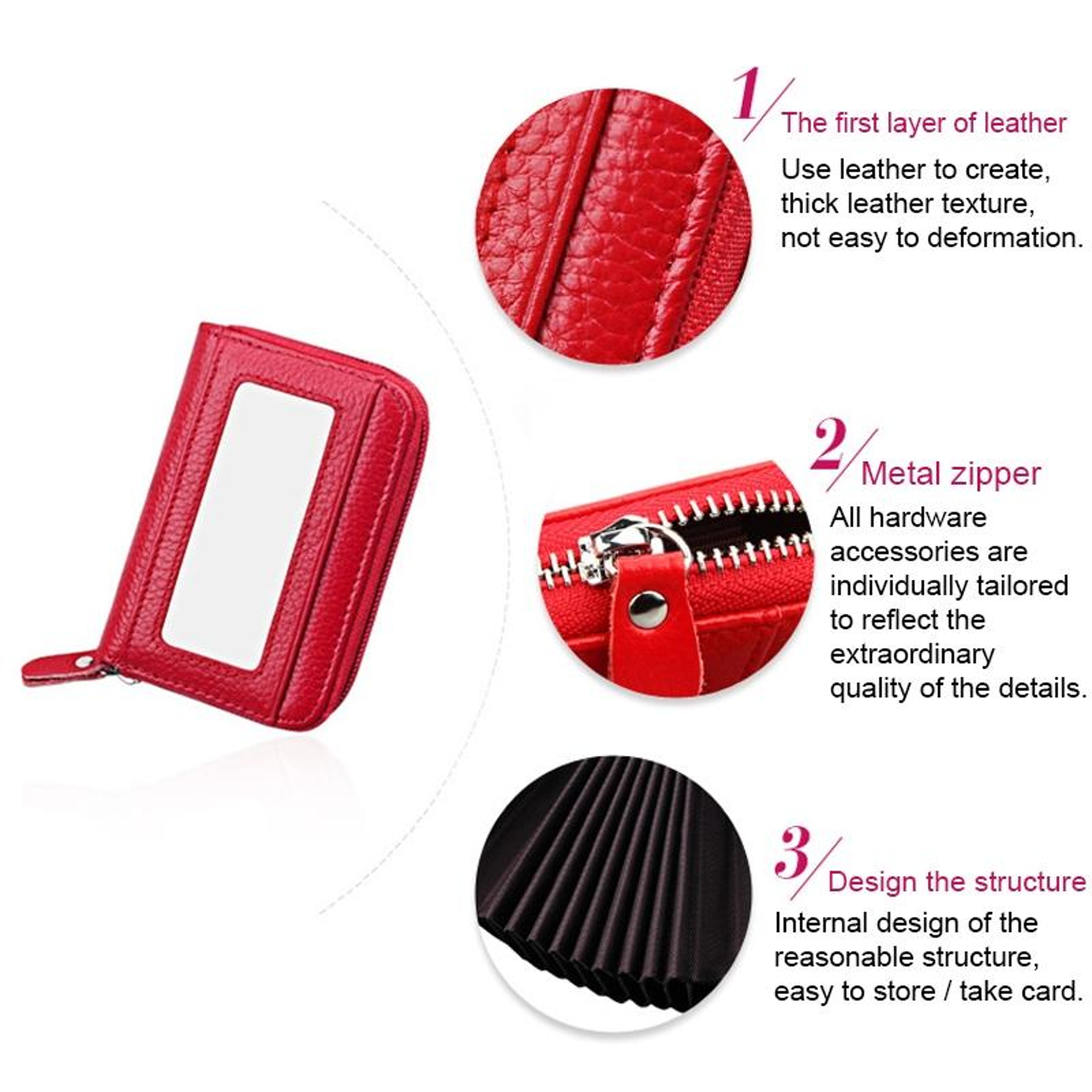 Genuine Leather RFID Blocking Zipper Card Holder Wallet with 12 Card Slots – view 3